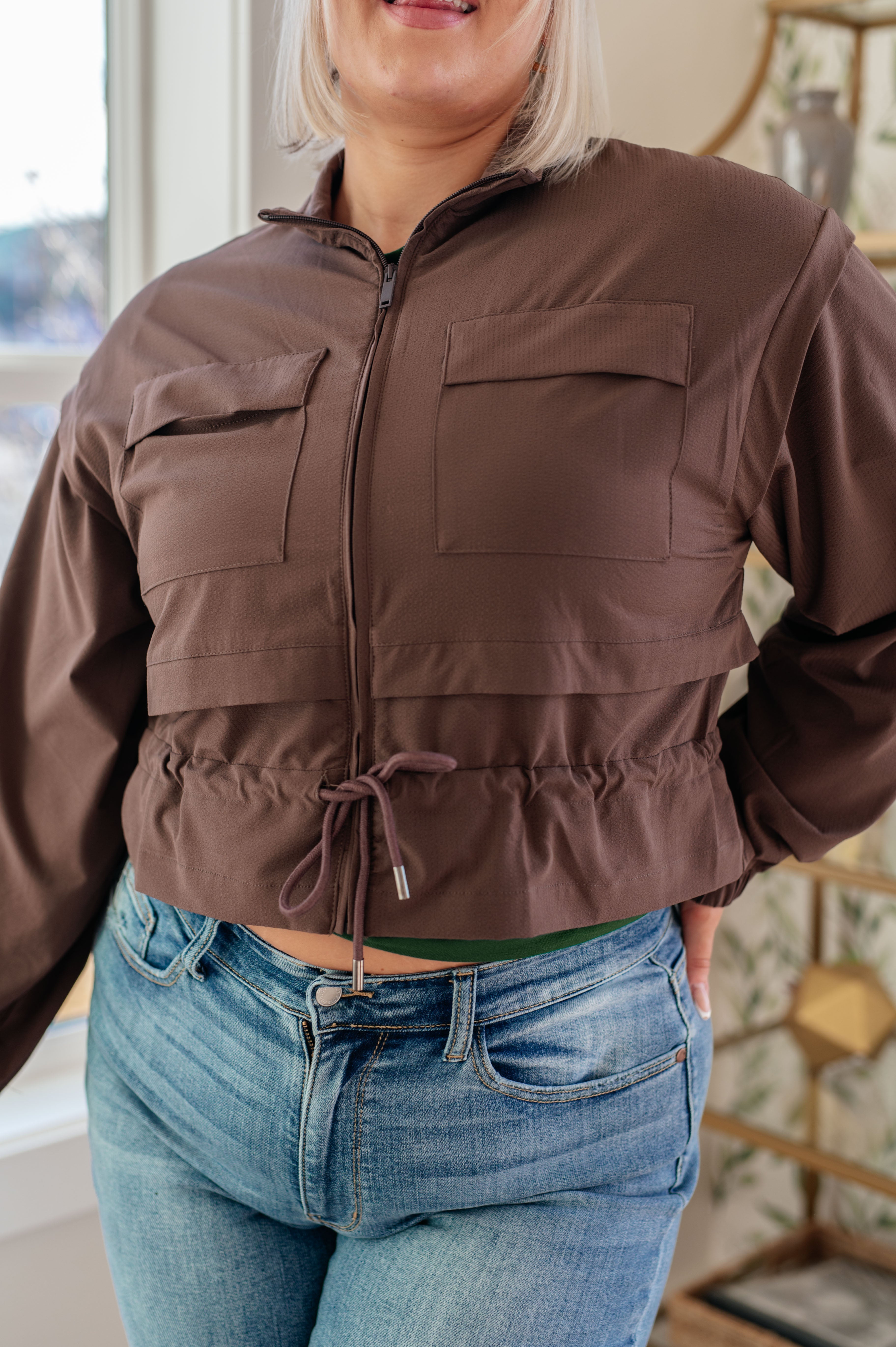 She's Got Game Cropped Jacket in Brown-Layers-Stay Foxy Boutique, Florissant, Missouri