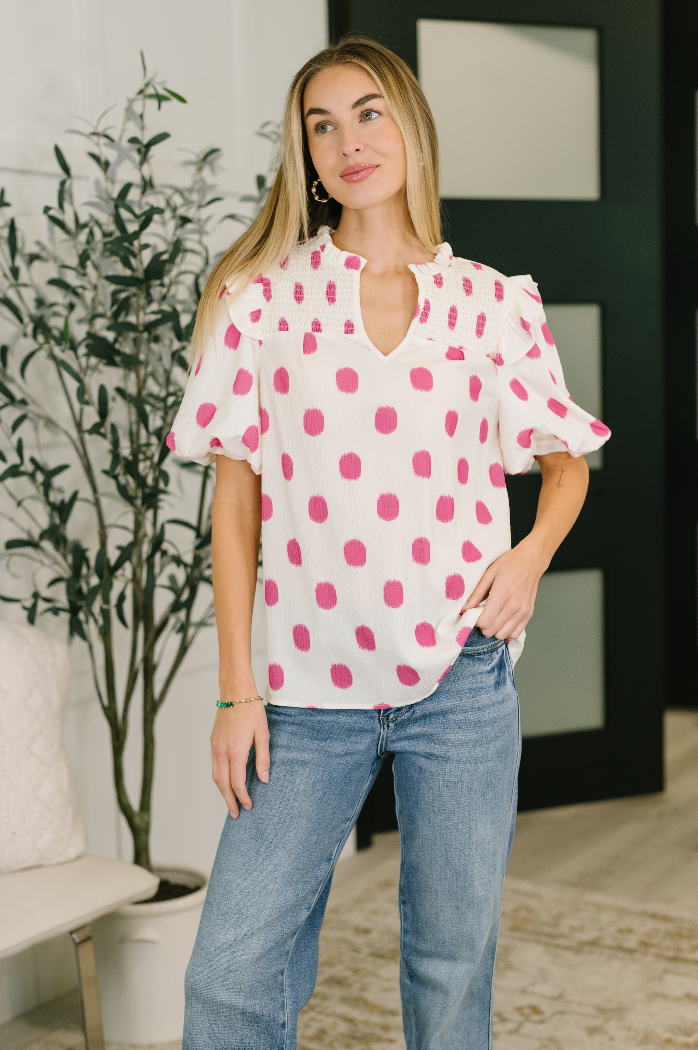 Shopping Spree Notched Neck Puff Sleeve Blouse-Womens-Stay Foxy Boutique, Florissant, Missouri