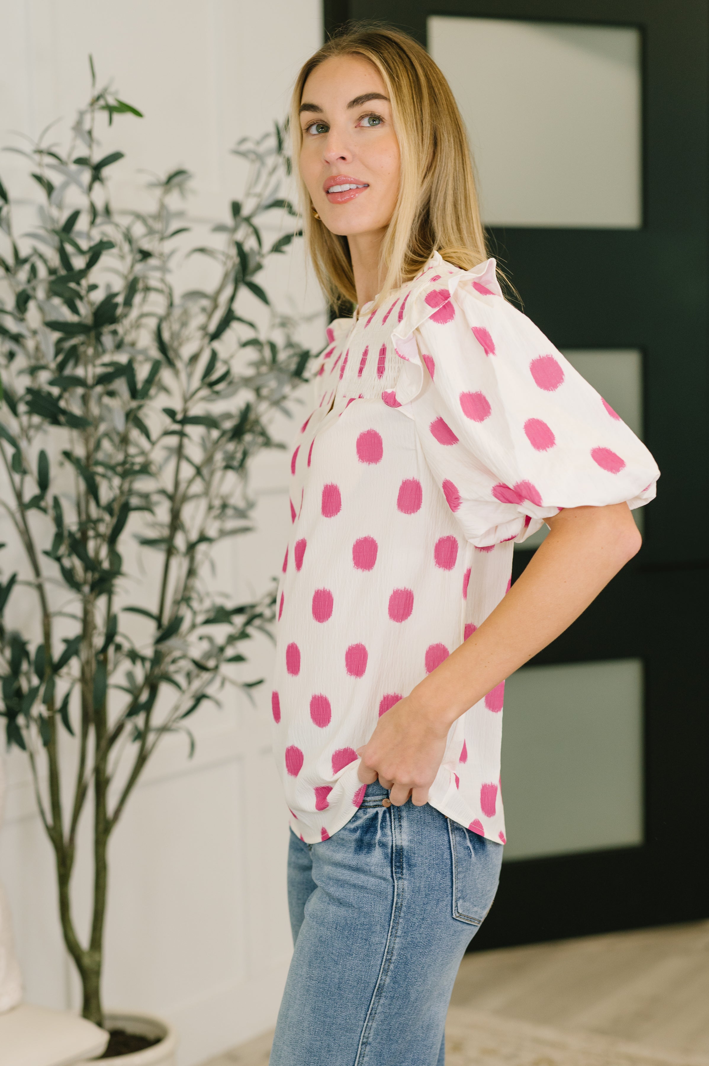 Shopping Spree Notched Neck Puff Sleeve Blouse-Womens-Stay Foxy Boutique, Florissant, Missouri