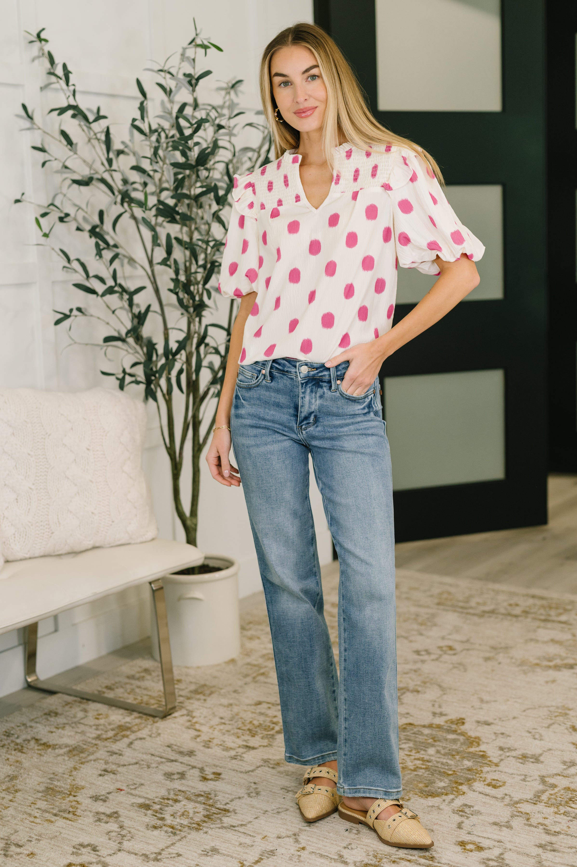 Shopping Spree Notched Neck Puff Sleeve Blouse-Womens-Stay Foxy Boutique, Florissant, Missouri