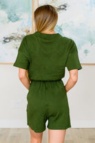 Short Sleeve V-Neck Romper in Army Green-Jumpsuits & Rompers-Stay Foxy Boutique, Florissant, Missouri