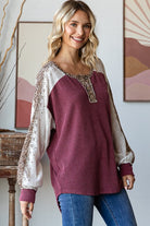 Bold Behavior Contrast Color Block Top in Burgundy-Womens-Stay Foxy Boutique, Florissant, Missouri