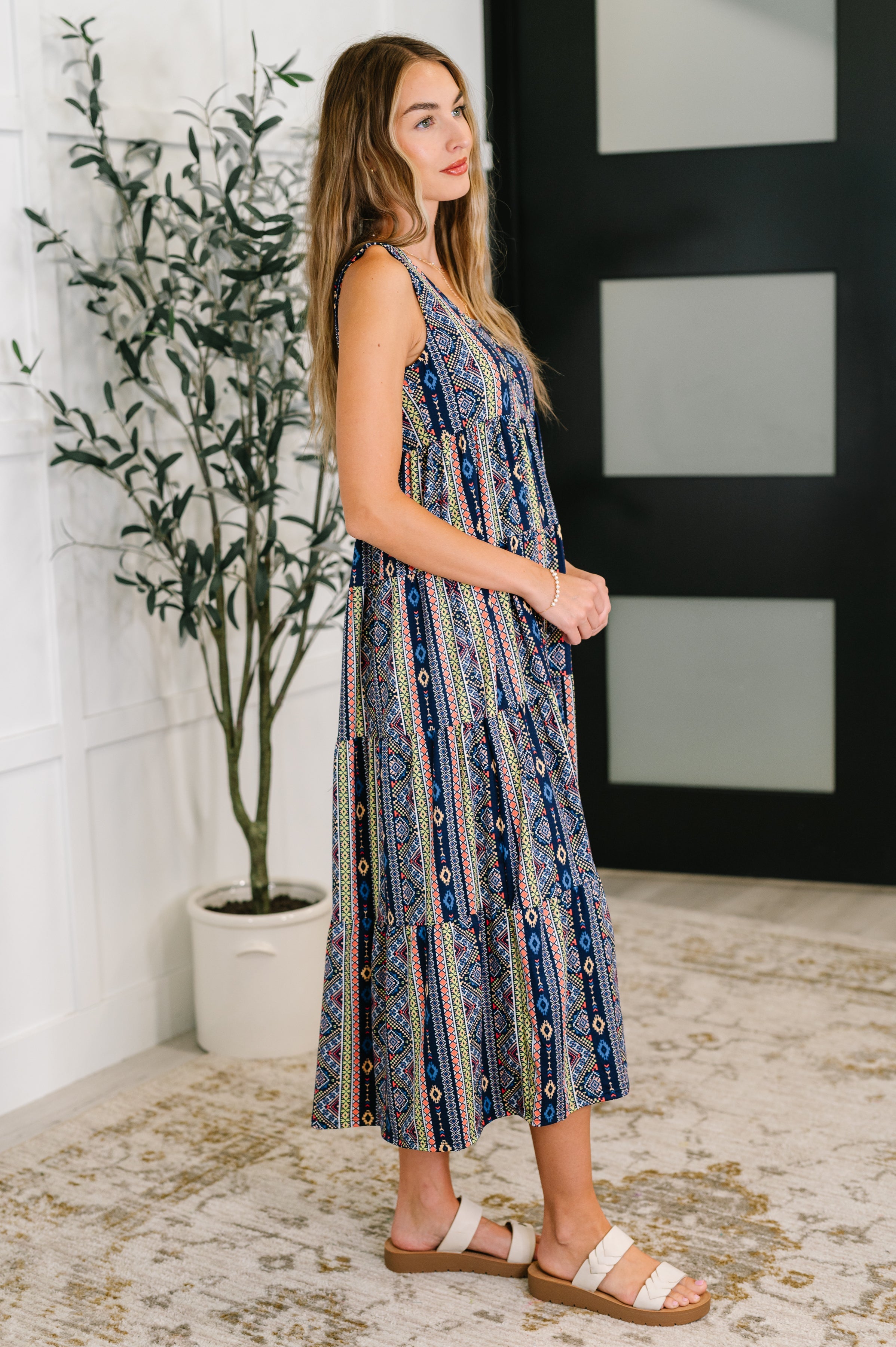 Sierra Spirit Gathered Tiered Dress in Navy-Womens-Stay Foxy Boutique, Florissant, Missouri