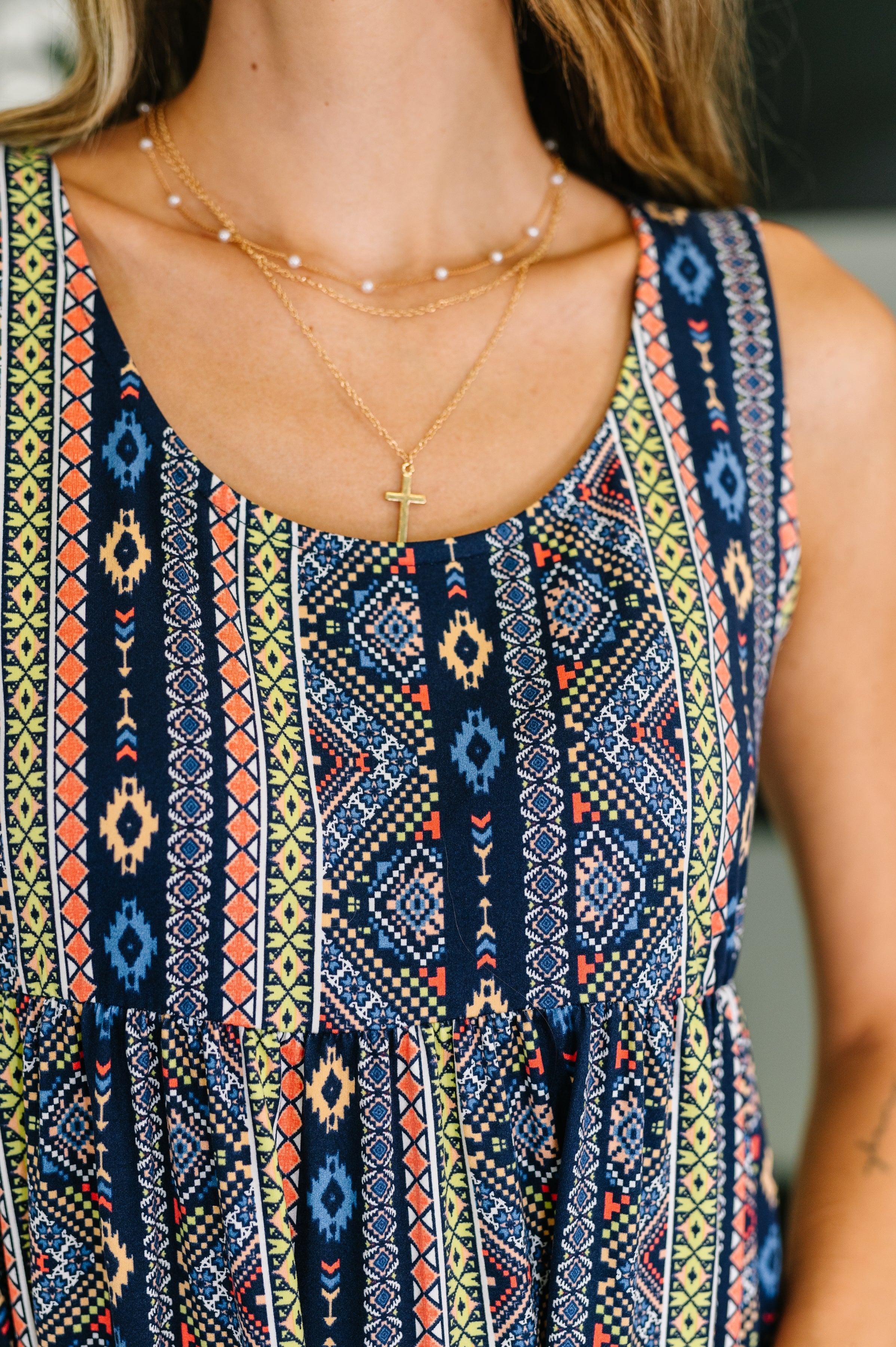 Sierra Spirit Gathered Tiered Dress in Navy-Womens-Stay Foxy Boutique, Florissant, Missouri