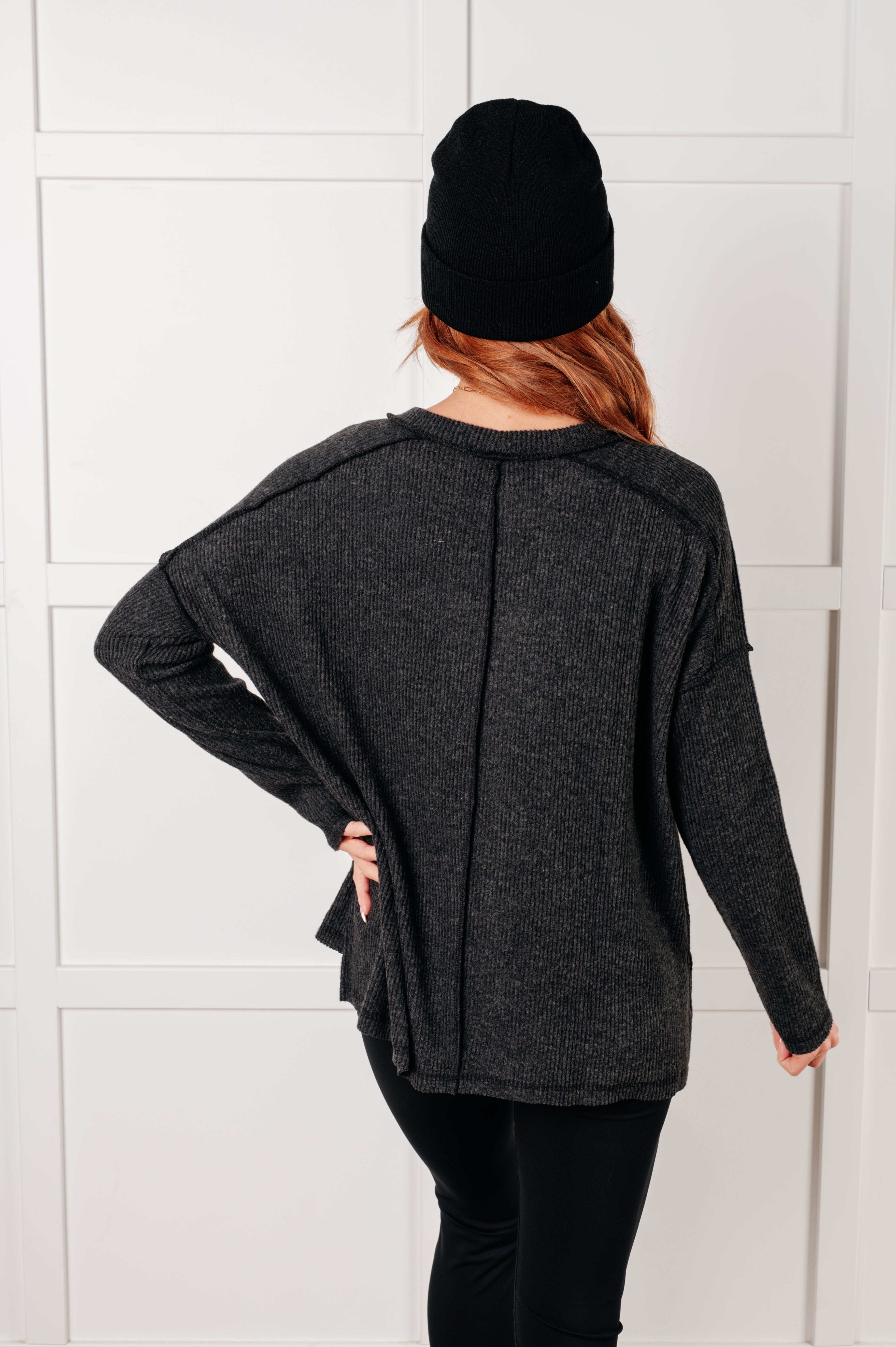 Simply Basic Ribbed Hacci Sweater in Black-Tops-Stay Foxy Boutique, Florissant, Missouri