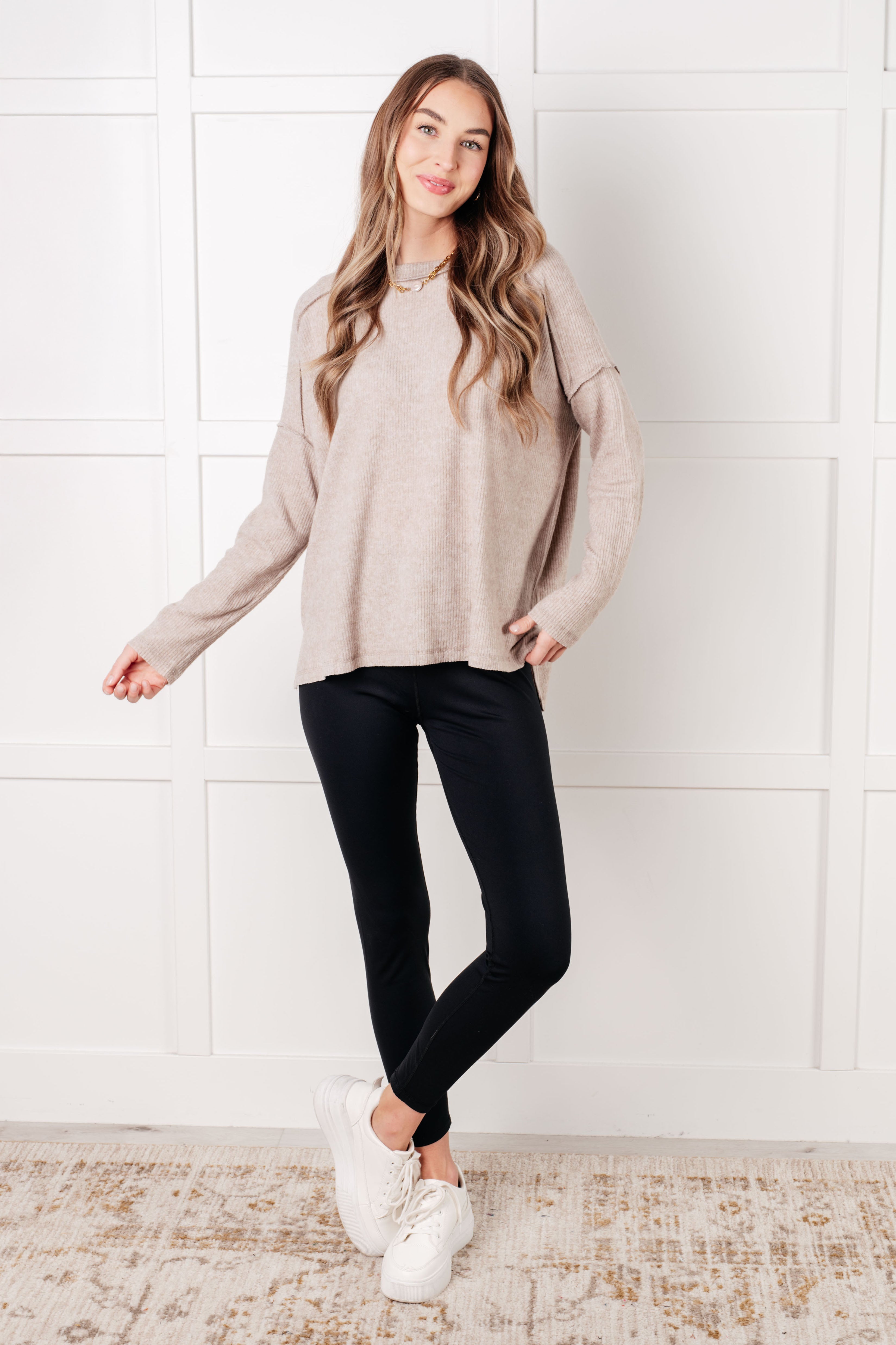 Simply Basic Ribbed Hacci Sweater in H Mocha-Tops-Stay Foxy Boutique, Florissant, Missouri