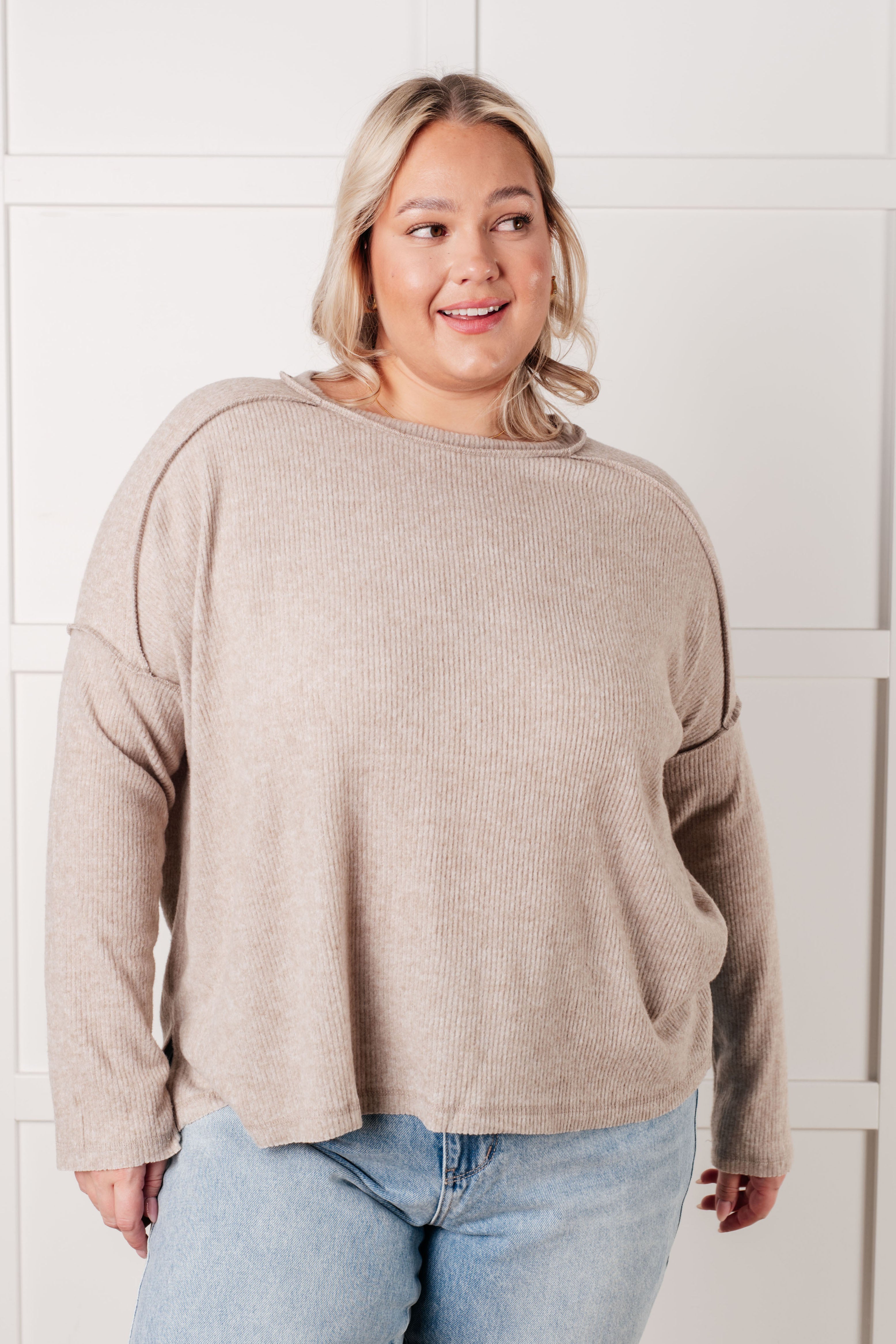 Simply Basic Ribbed Hacci Sweater in H Mocha-Tops-Stay Foxy Boutique, Florissant, Missouri