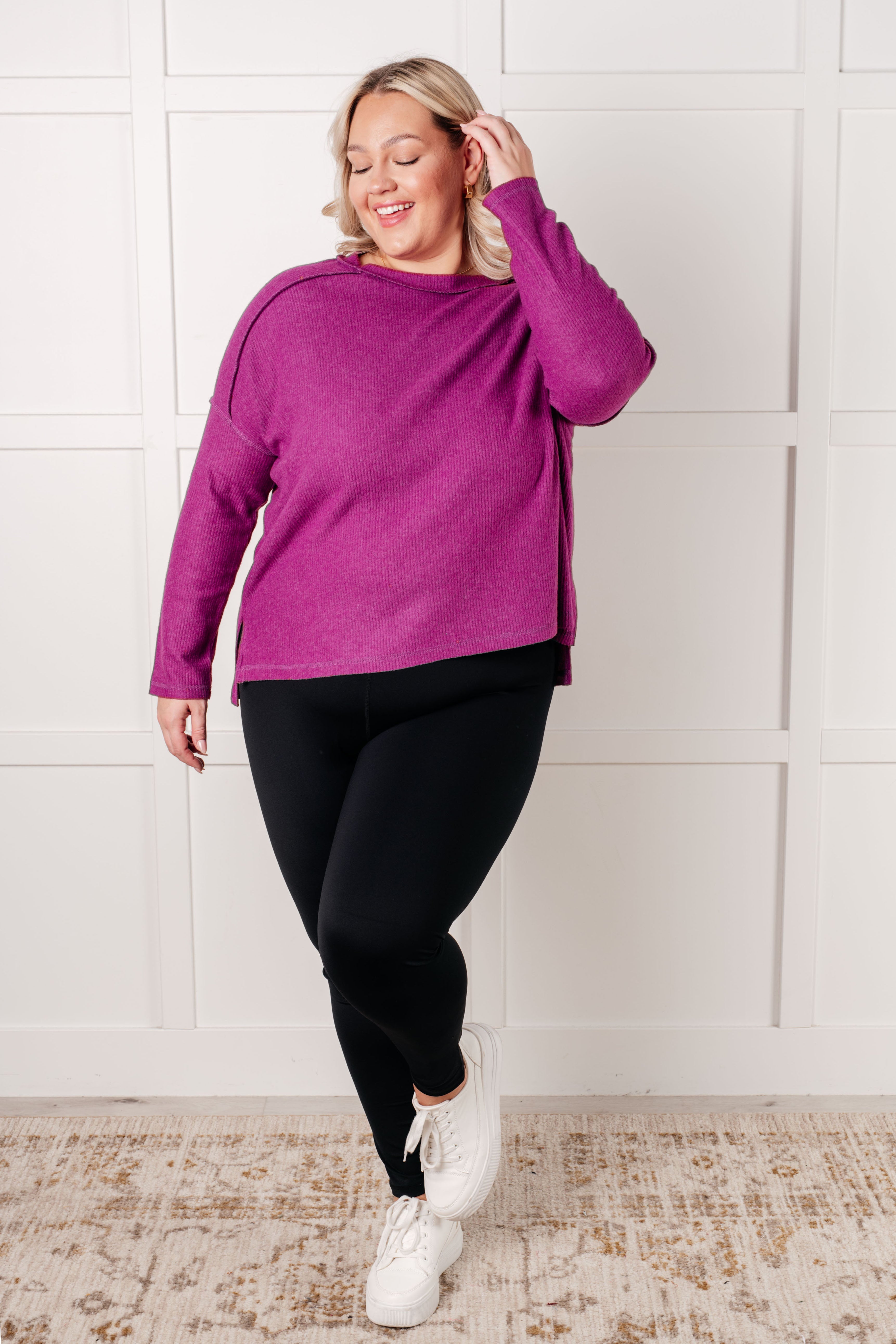 Simply Basic Ribbed Hacci Sweater in Light Plum-Tops-Stay Foxy Boutique, Florissant, Missouri
