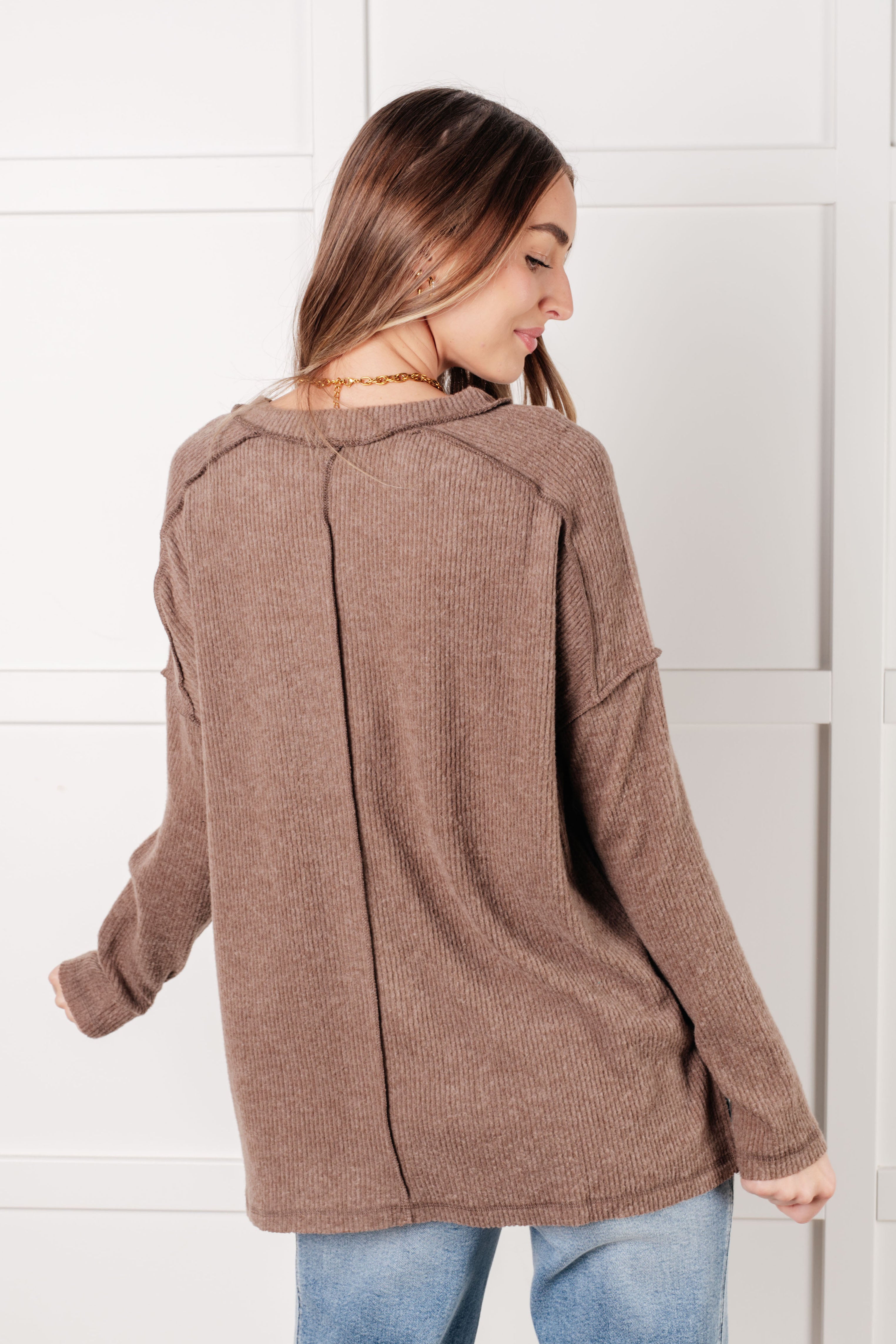 Simply Basic Ribbed Hacci Sweater in Mocha-Tops-Stay Foxy Boutique, Florissant, Missouri