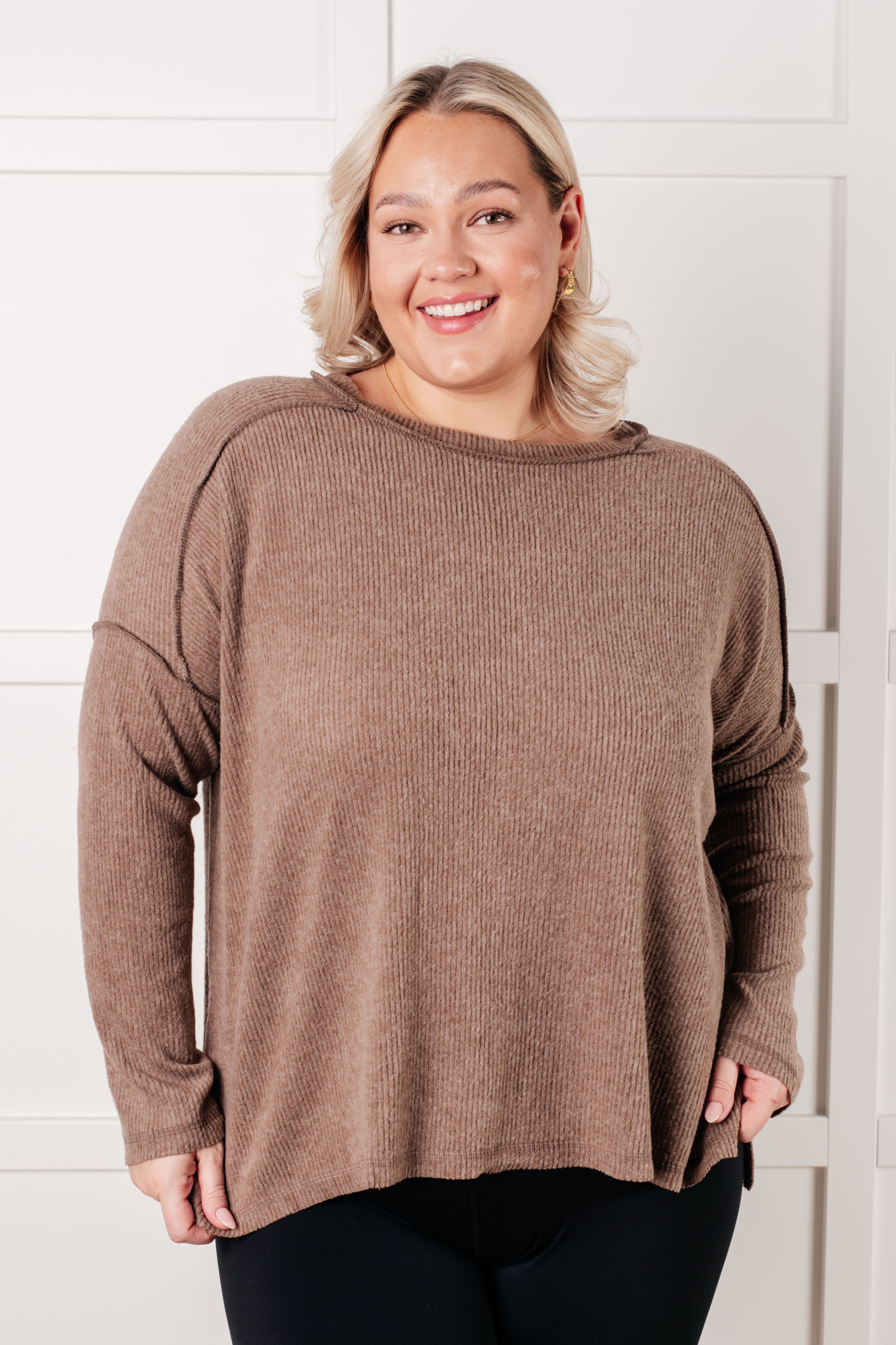 Simply Basic Ribbed Hacci Sweater in Mocha-Tops-Stay Foxy Boutique, Florissant, Missouri