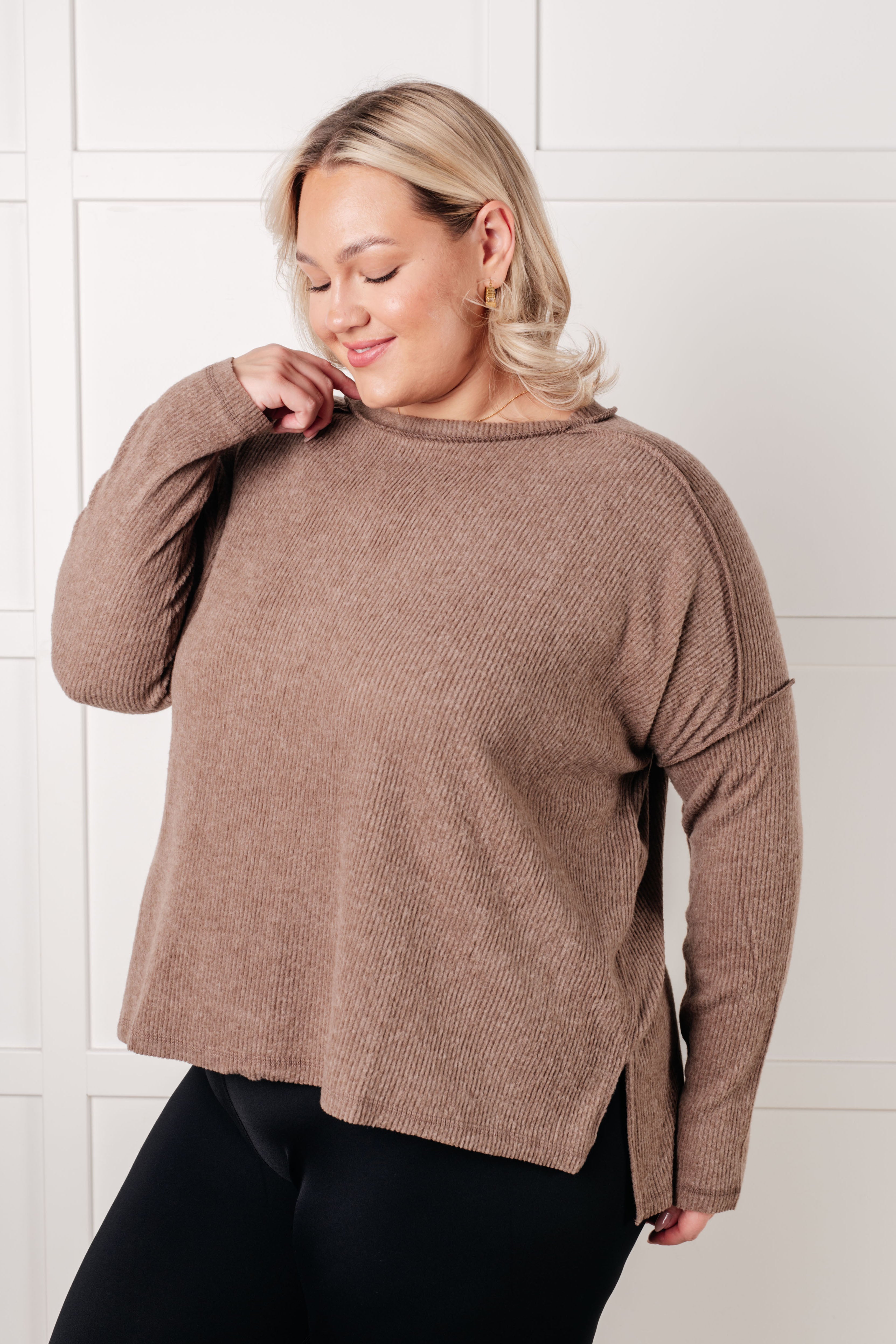 Simply Basic Ribbed Hacci Sweater in Mocha-Tops-Stay Foxy Boutique, Florissant, Missouri