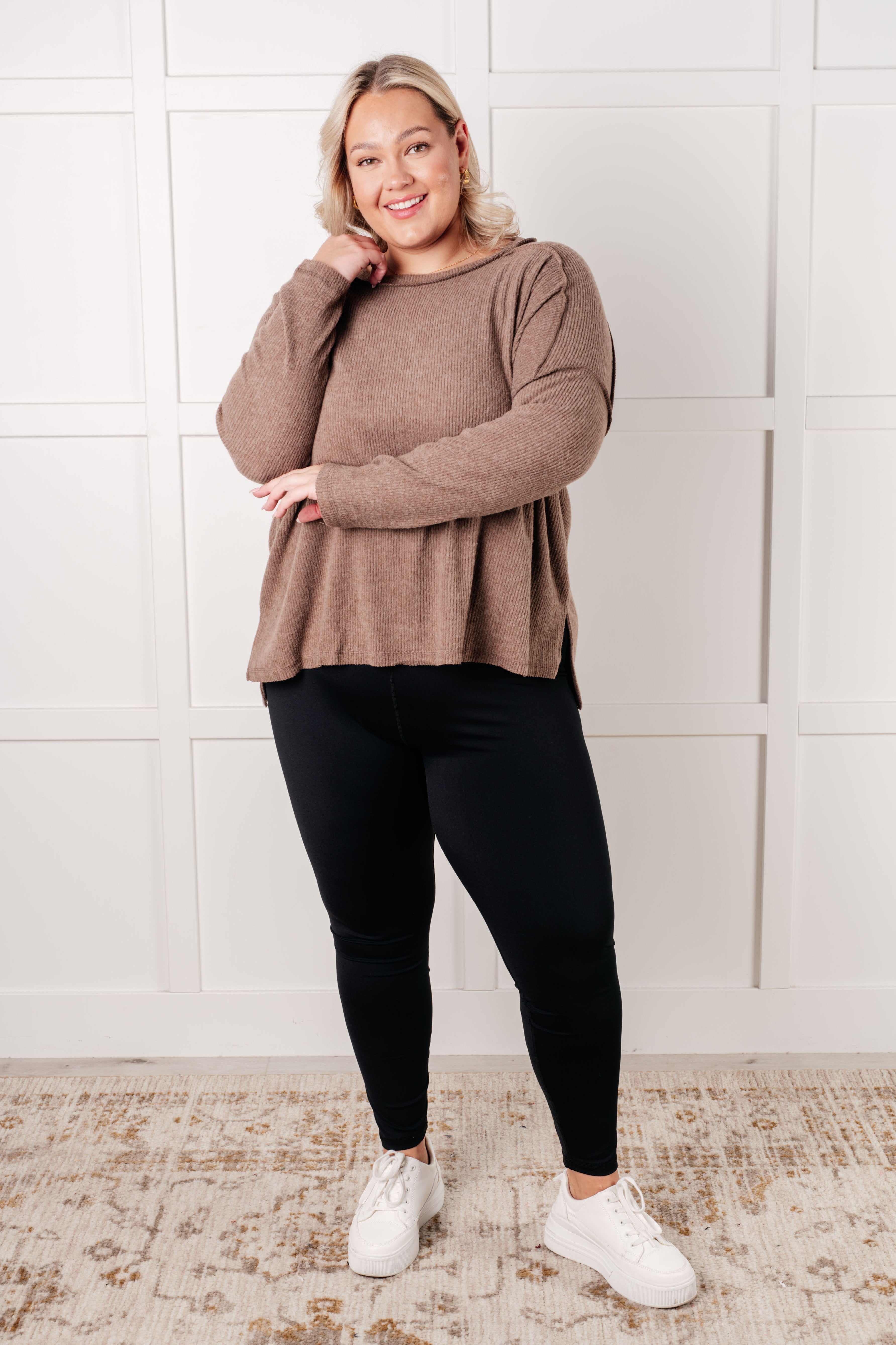 Simply Basic Ribbed Hacci Sweater in Mocha-Tops-Stay Foxy Boutique, Florissant, Missouri