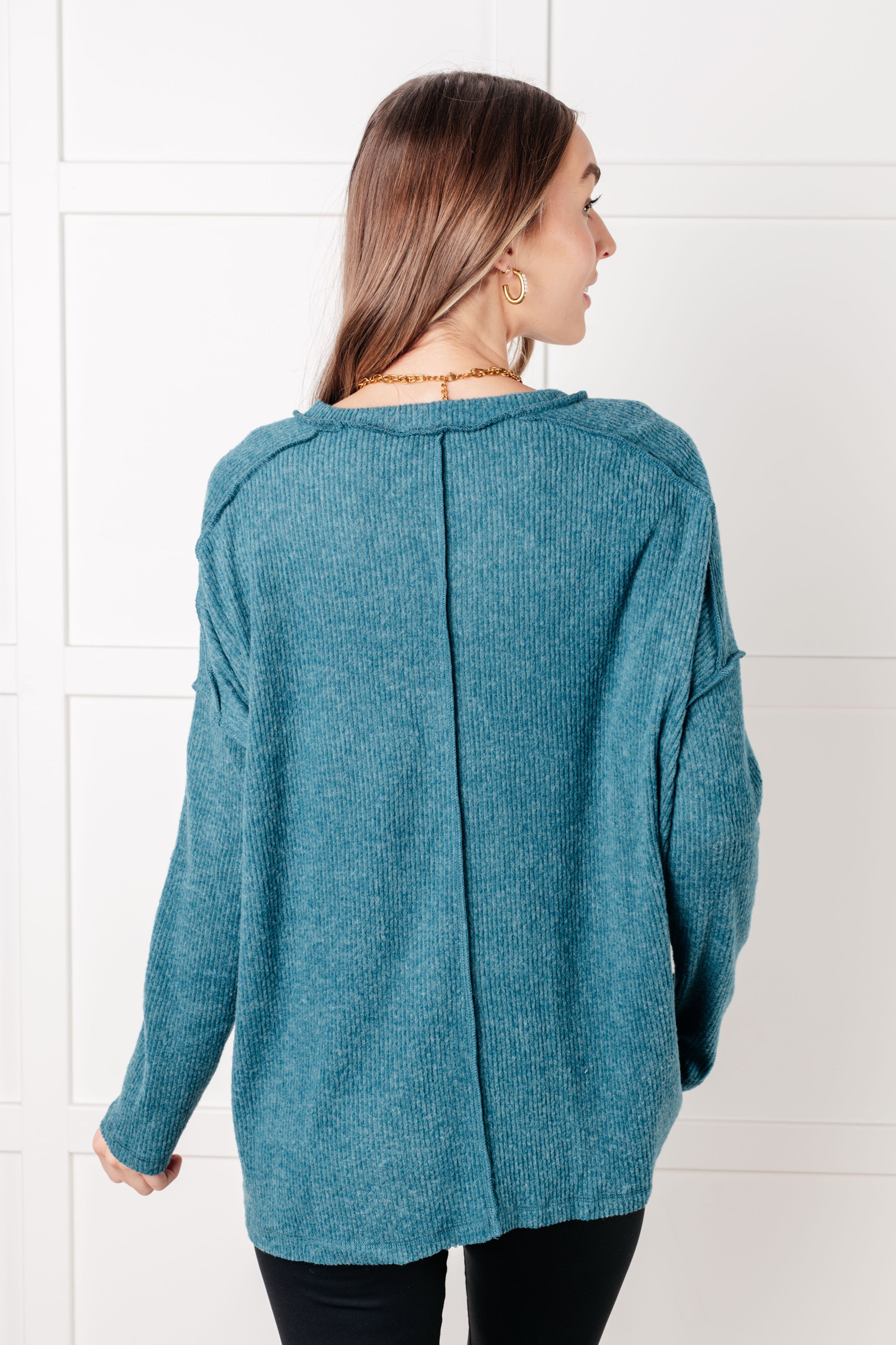 Simply Basic Ribbed Hacci Sweater in Teal-Tops-Stay Foxy Boutique, Florissant, Missouri