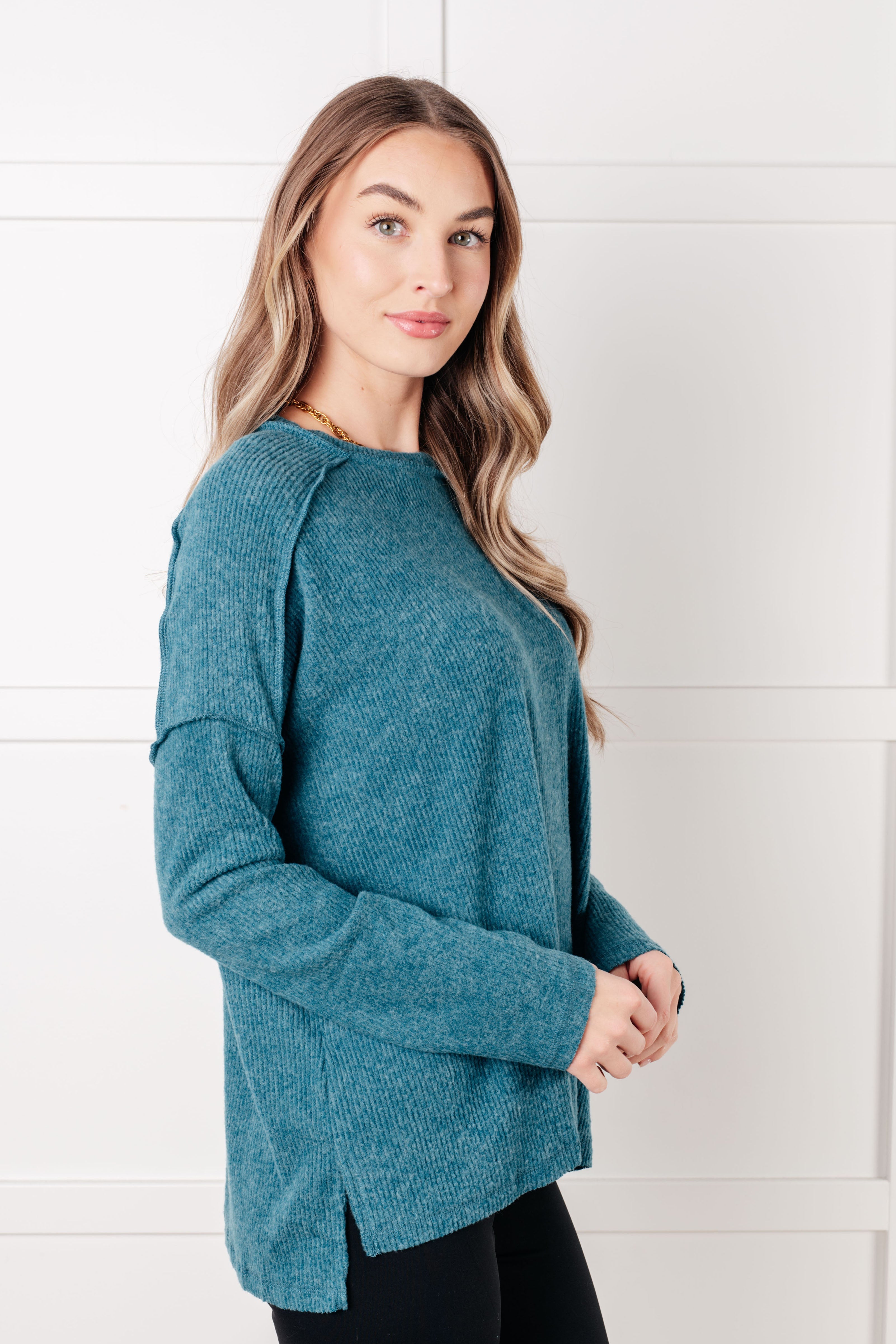 Simply Basic Ribbed Hacci Sweater in Teal-Tops-Stay Foxy Boutique, Florissant, Missouri
