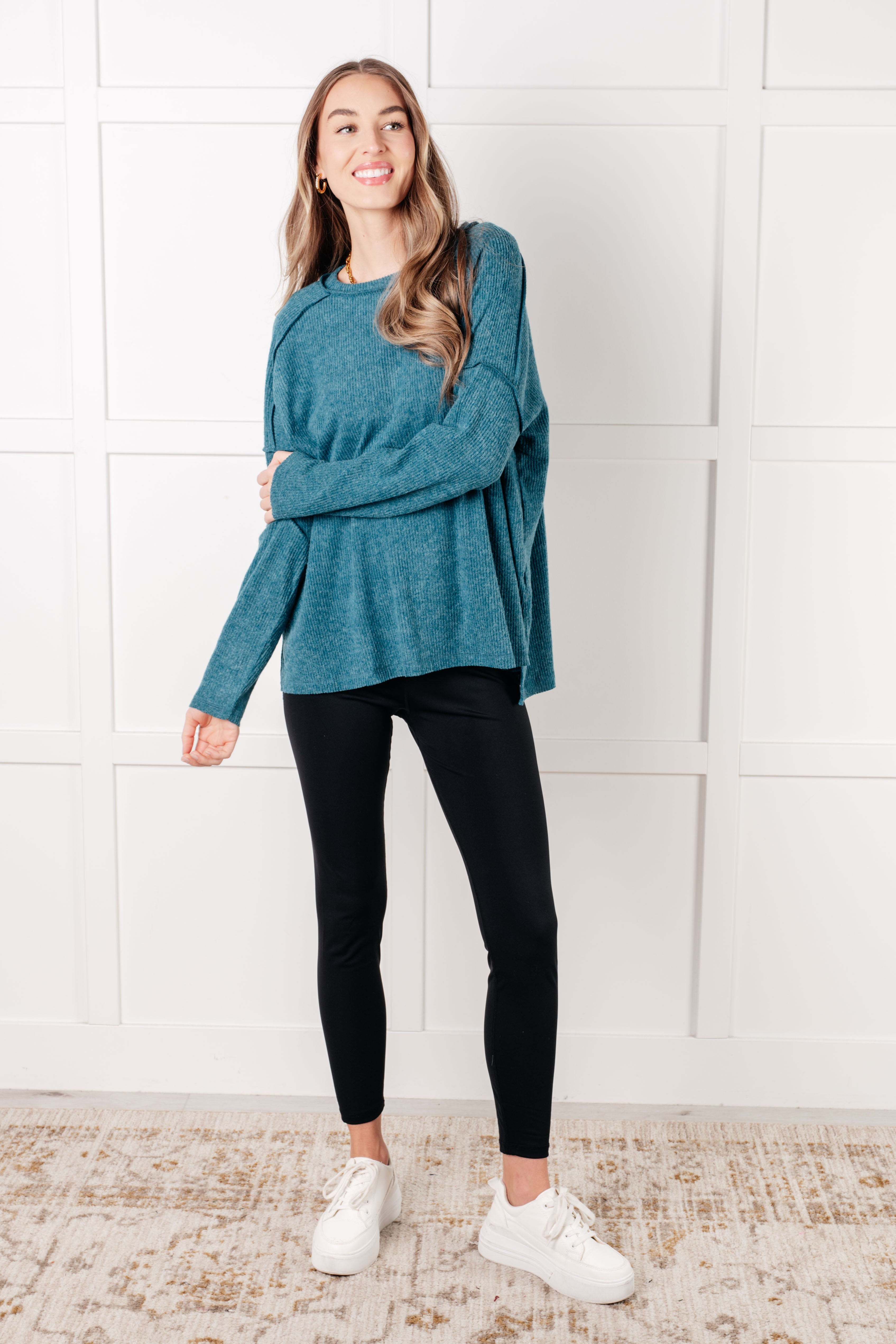 Simply Basic Ribbed Hacci Sweater in Teal-Tops-Stay Foxy Boutique, Florissant, Missouri