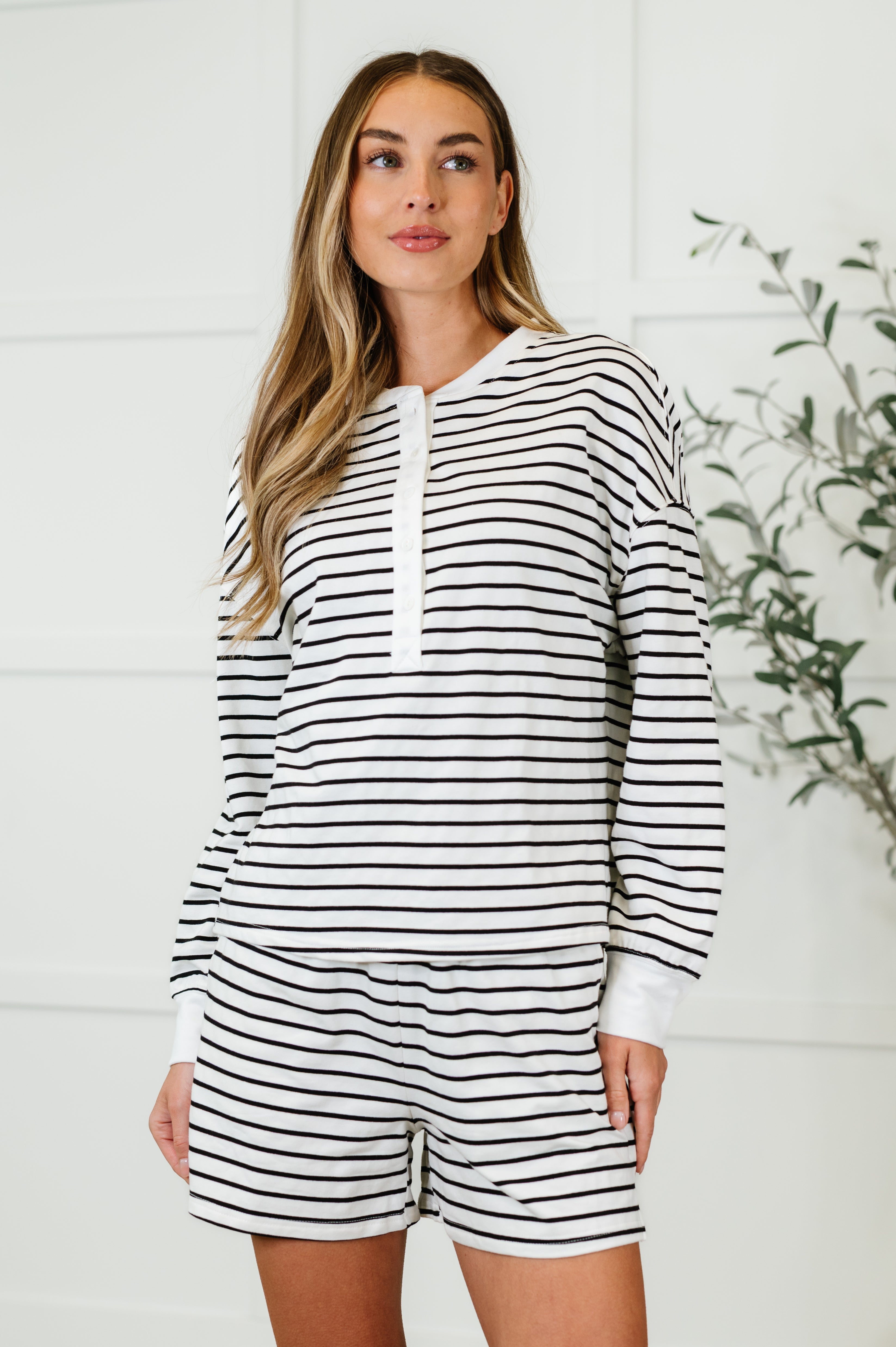 Situationally Sound Striped Long Sleeve Top and Shorts Set-Womens-Stay Foxy Boutique, Florissant, Missouri