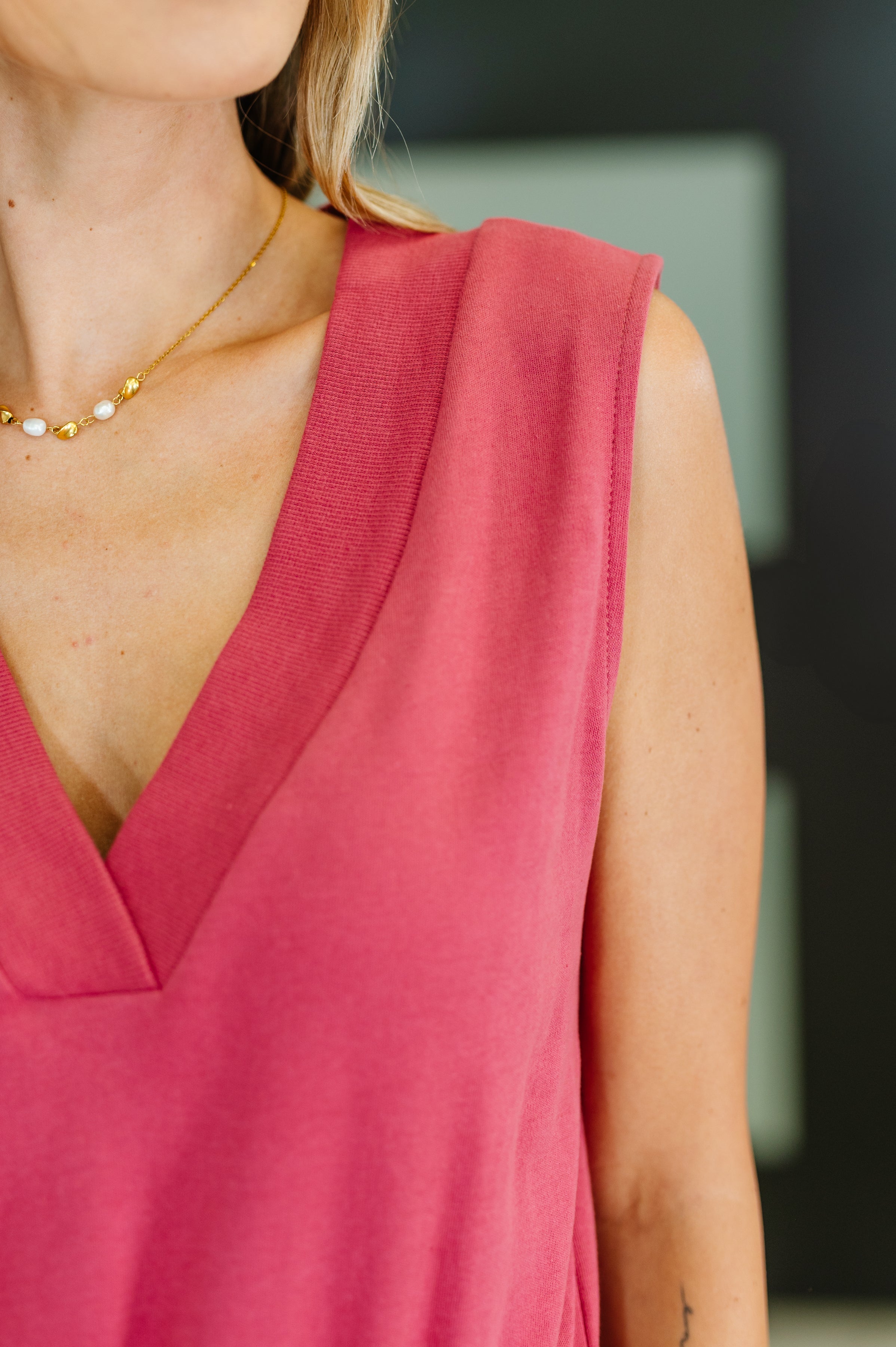 Sleeveless V-Neck Romper in Rose-Jumpsuits & Rompers-Stay Foxy Boutique, Florissant, Missouri