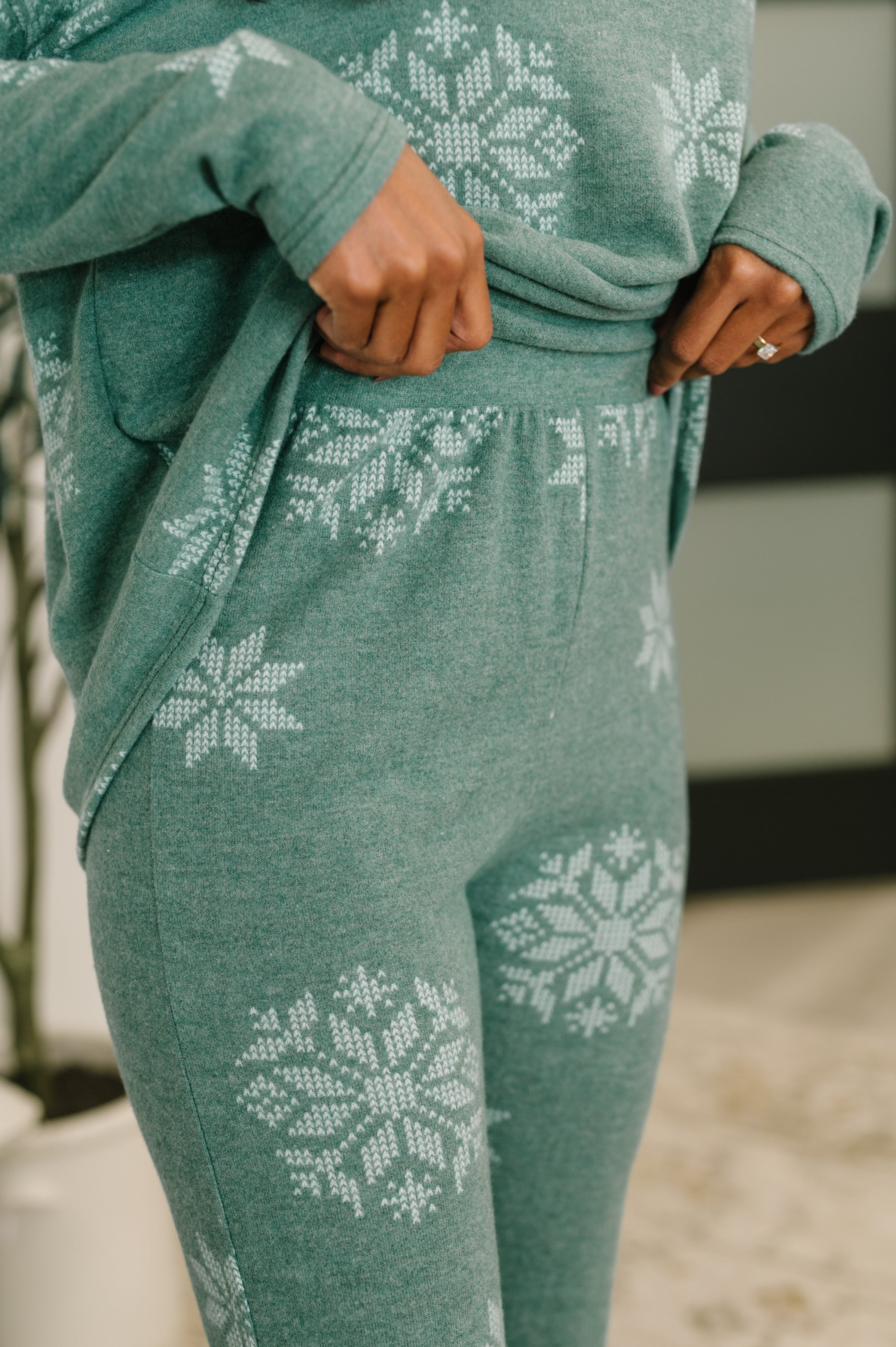 Snowflake Sniffles Pajama Set in Hunter Green-Womens-Stay Foxy Boutique, Florissant, Missouri