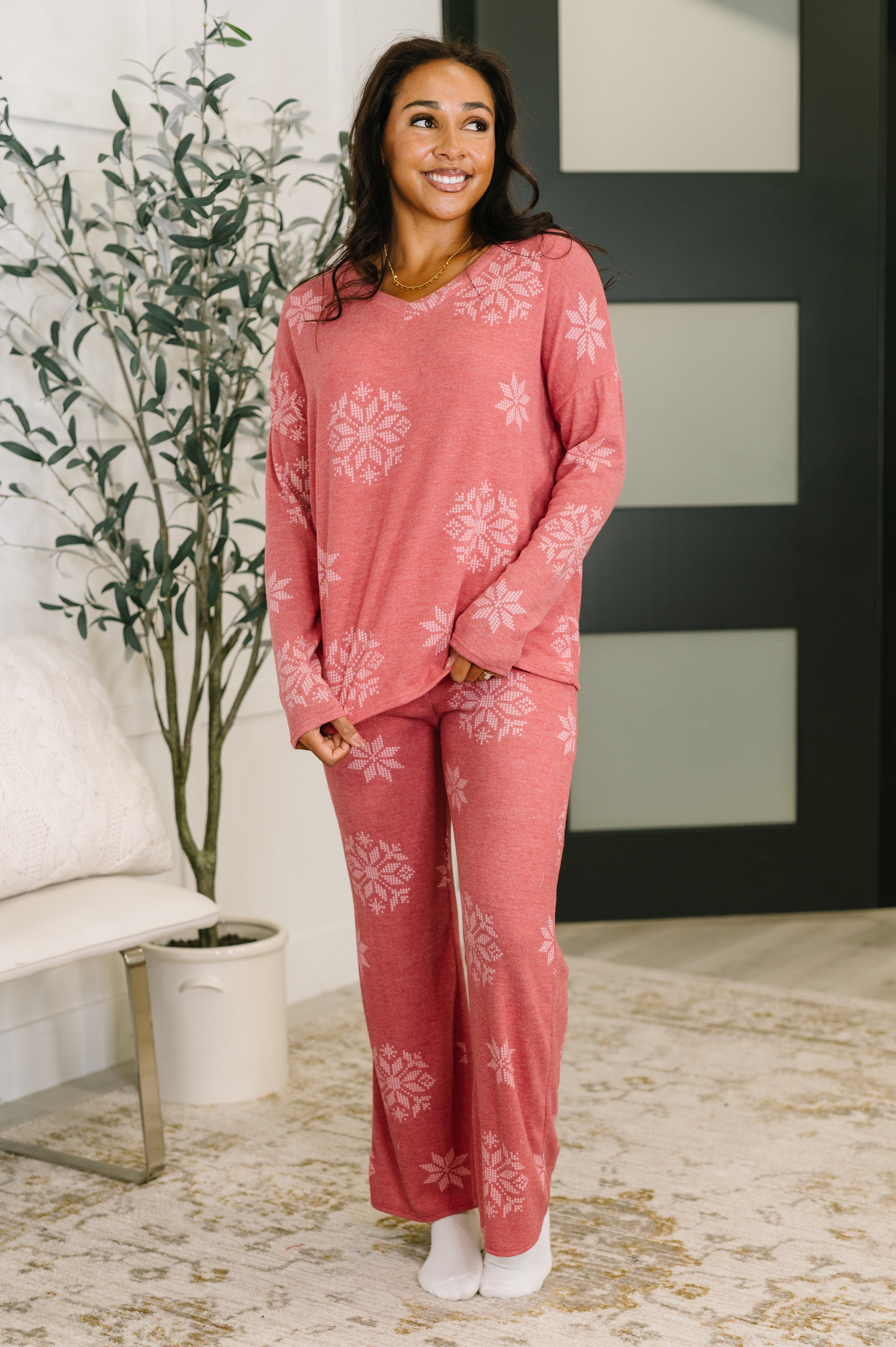 Snowflake Sniffles Pajama Set in Red-Womens-Stay Foxy Boutique, Florissant, Missouri