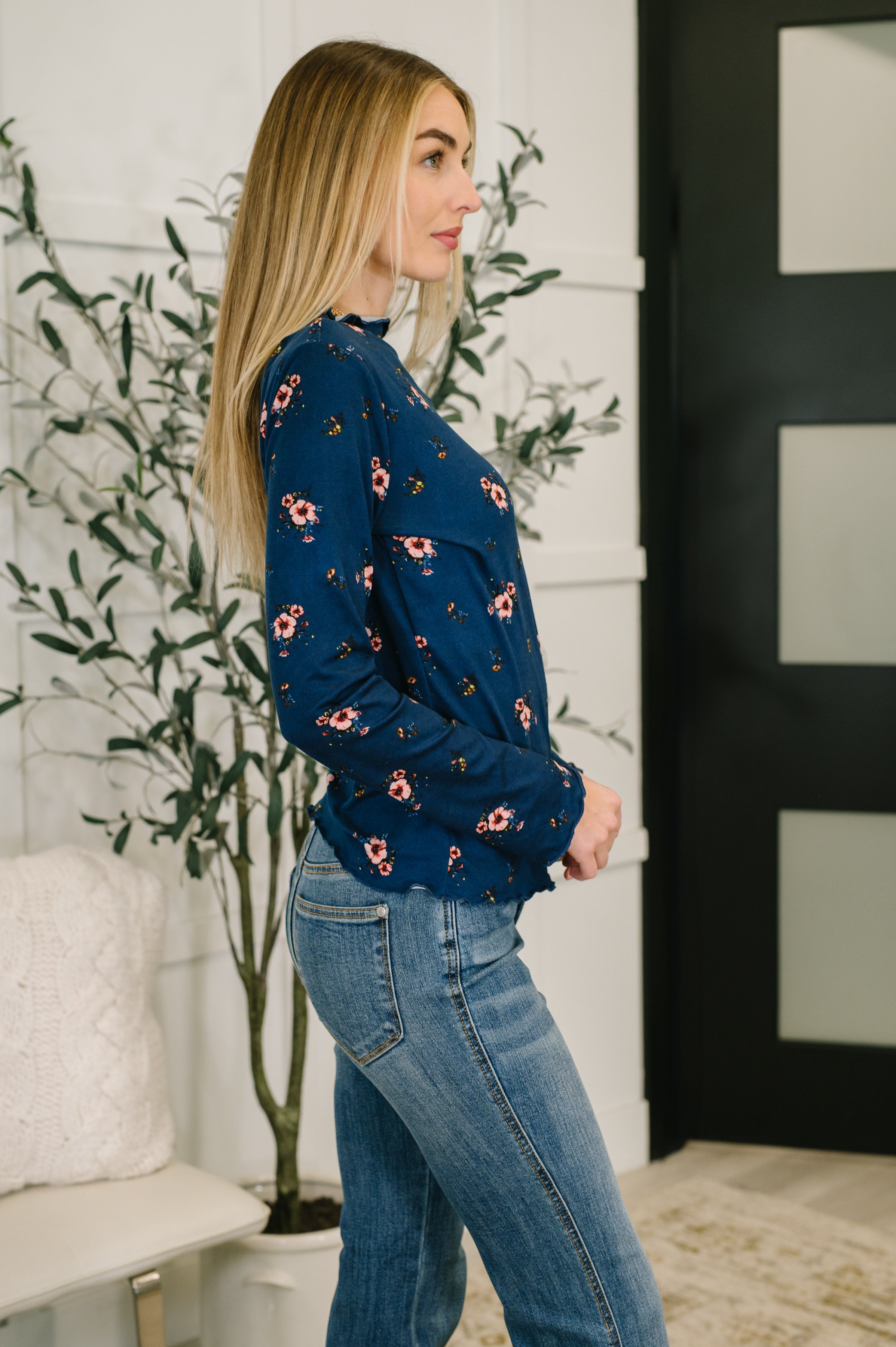 Something in the Air Lettuce Hem Longsleeve Top in Navy-Womens-Stay Foxy Boutique, Florissant, Missouri