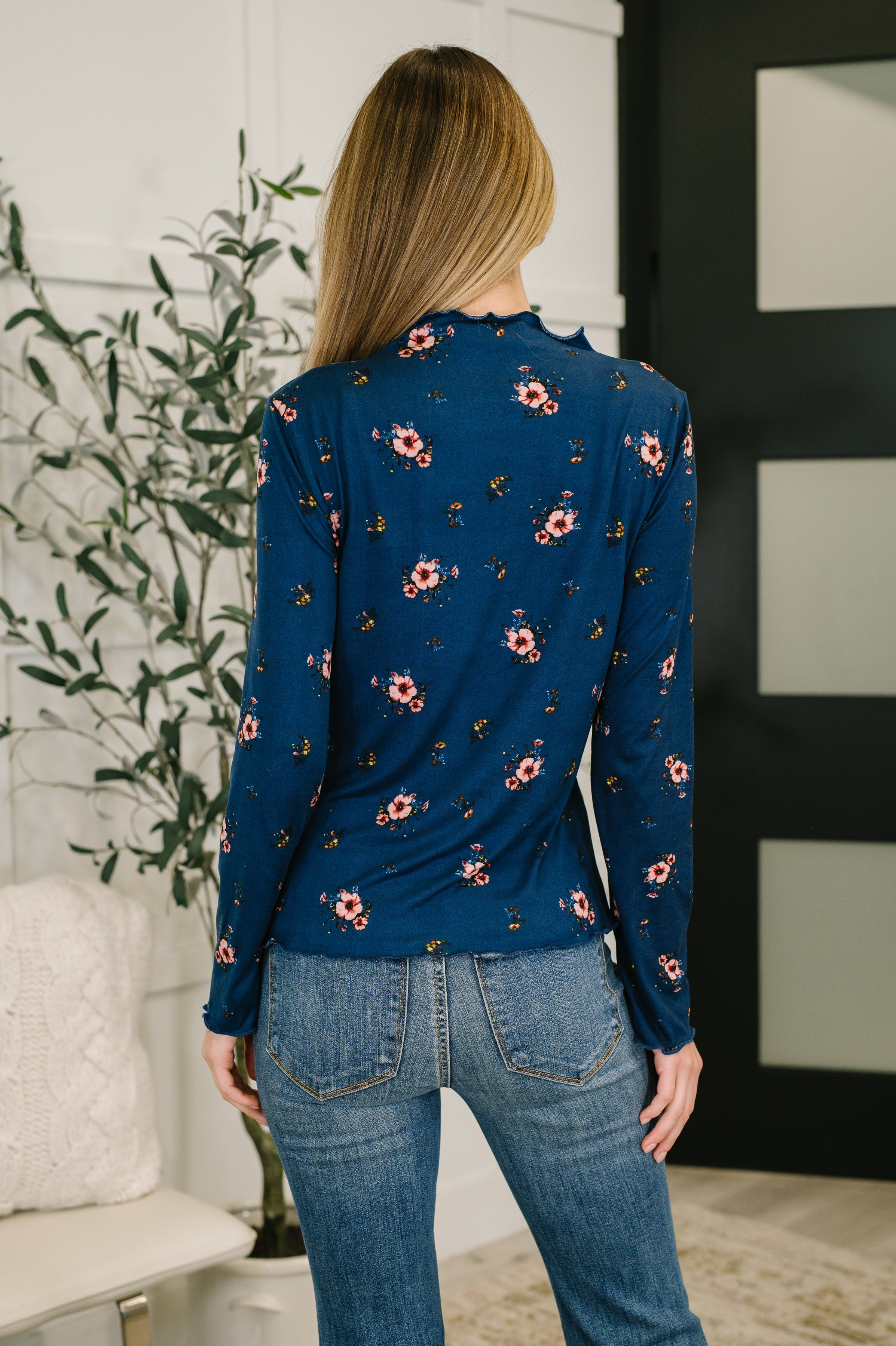 Something in the Air Lettuce Hem Longsleeve Top in Navy-Womens-Stay Foxy Boutique, Florissant, Missouri