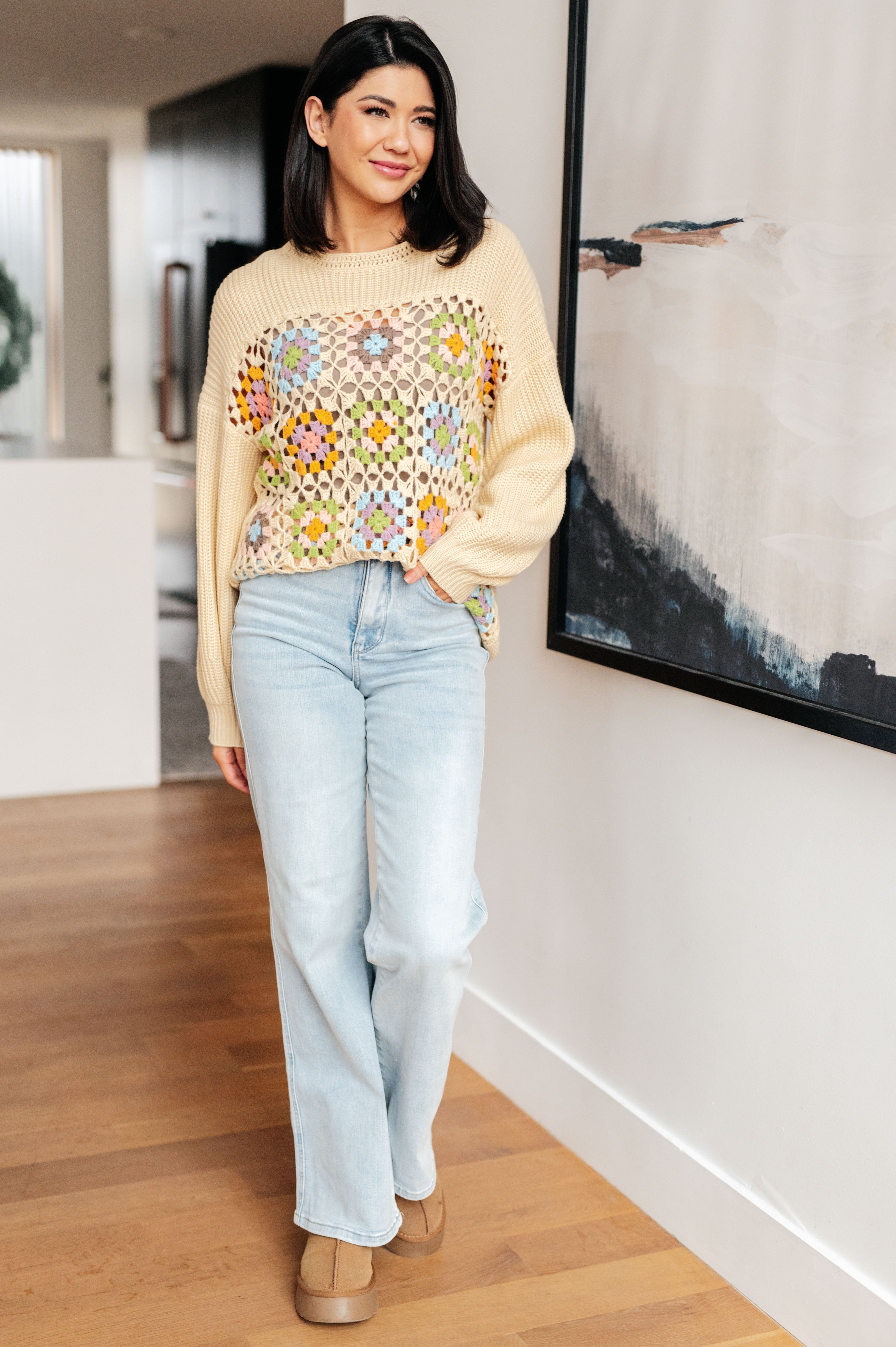 Square Dance Granny Square Sweater-Tops-Stay Foxy Boutique, Florissant, Missouri