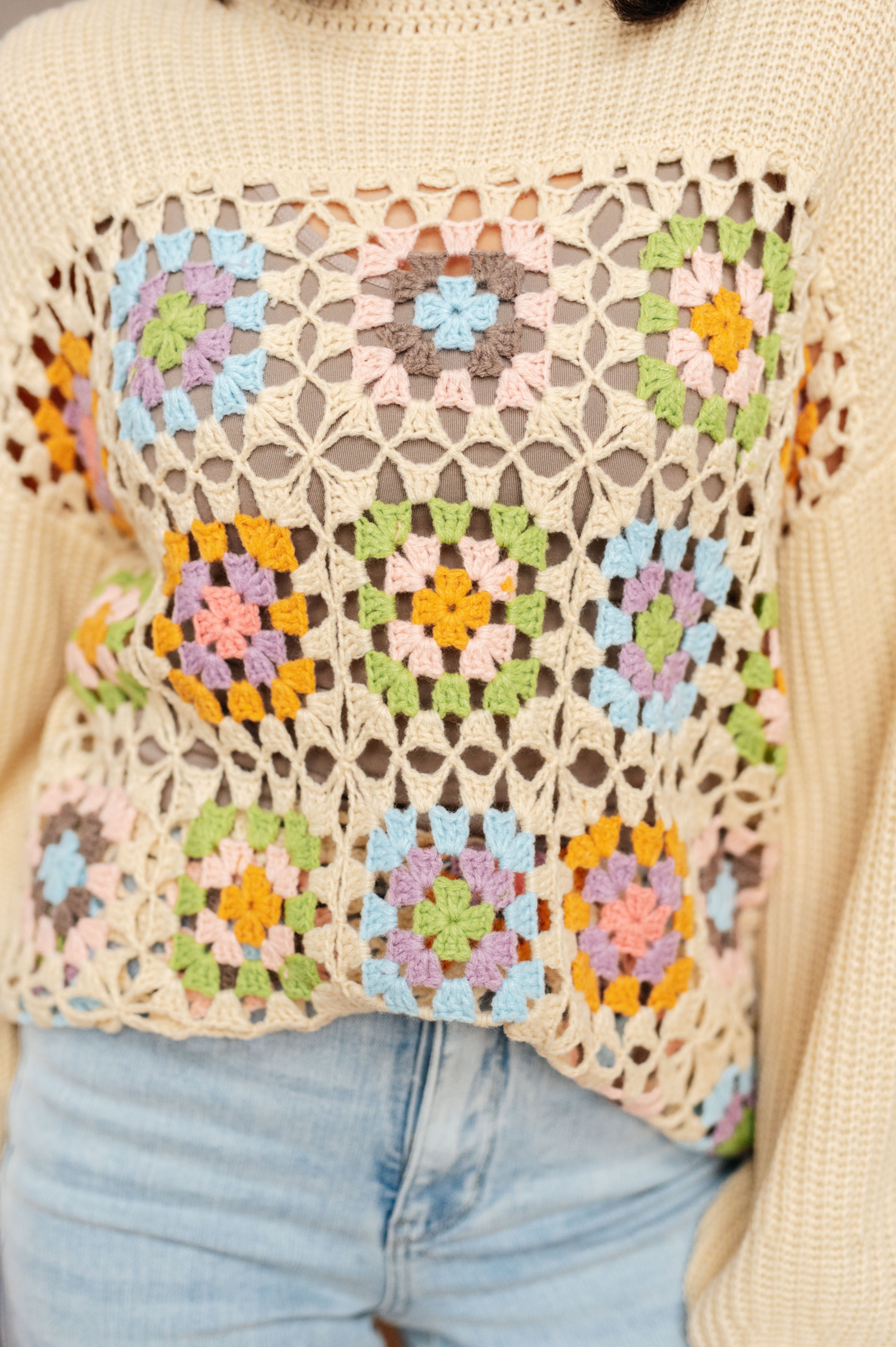 Square Dance Granny Square Sweater-Tops-Stay Foxy Boutique, Florissant, Missouri