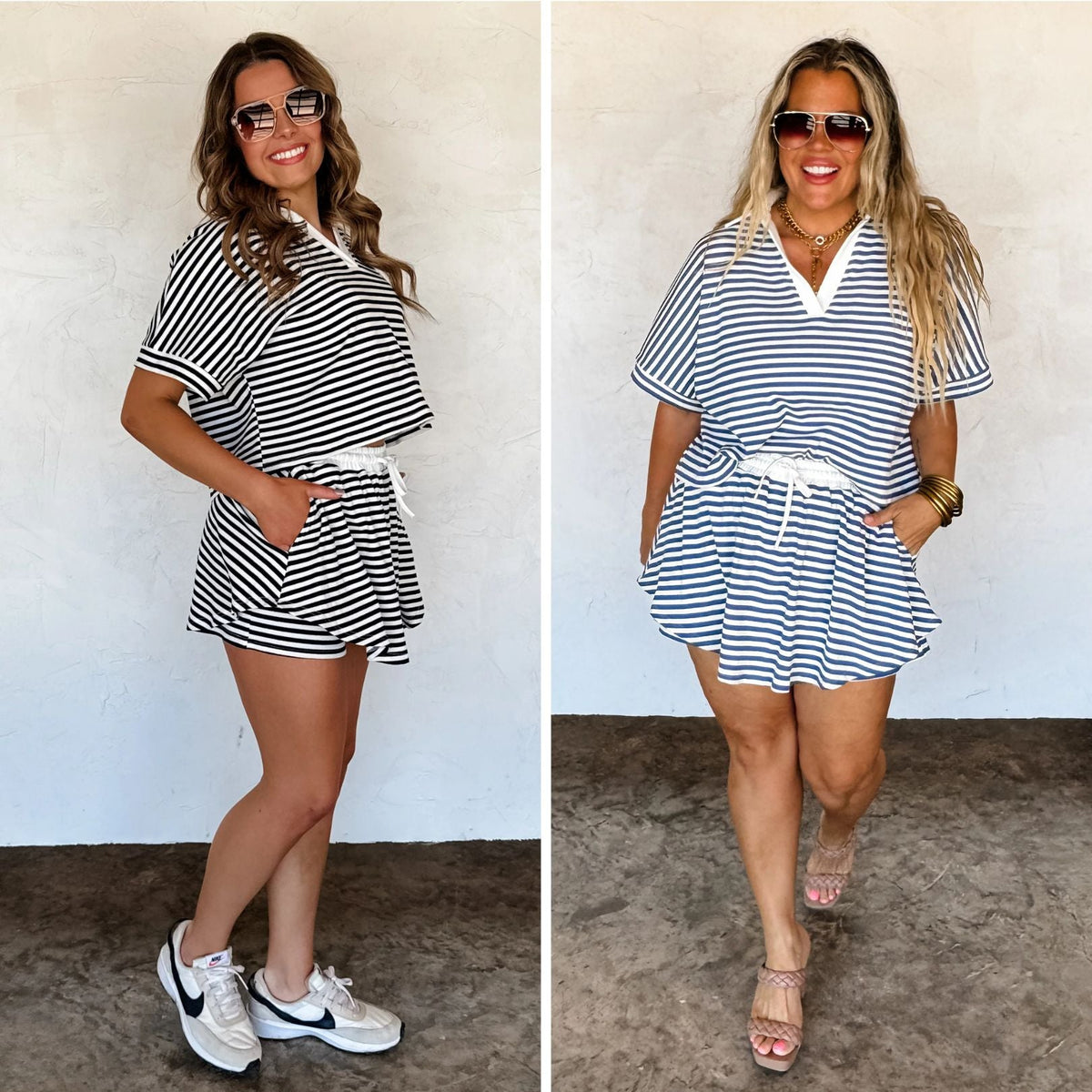 PREORDER: Harbor Stripe Skort Set in Two Colors-Womens-Stay Foxy Boutique, Florissant, Missouri