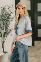 Star Stud Distressed Applique Top-Womens-Stay Foxy Boutique, Florissant, Missouri