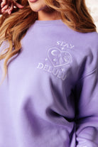 Stay Delulu Scuba Sweatshirt Periwinkle-Tops-Stay Foxy Boutique, Florissant, Missouri