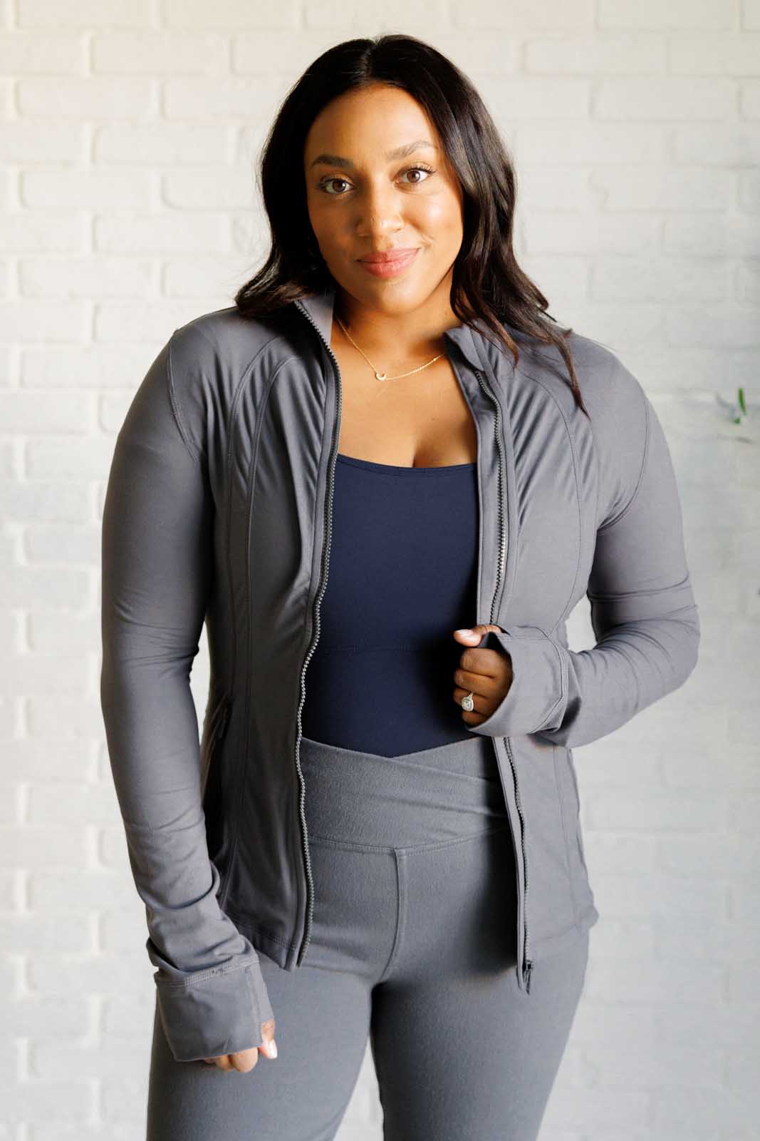 Staying Swift Activewear Jacket in Titanium-Athleisure-Stay Foxy Boutique, Florissant, Missouri