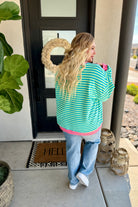 PREORDER: Larson Contrast Pullover in Green/Blue-Womens-Stay Foxy Boutique, Florissant, Missouri