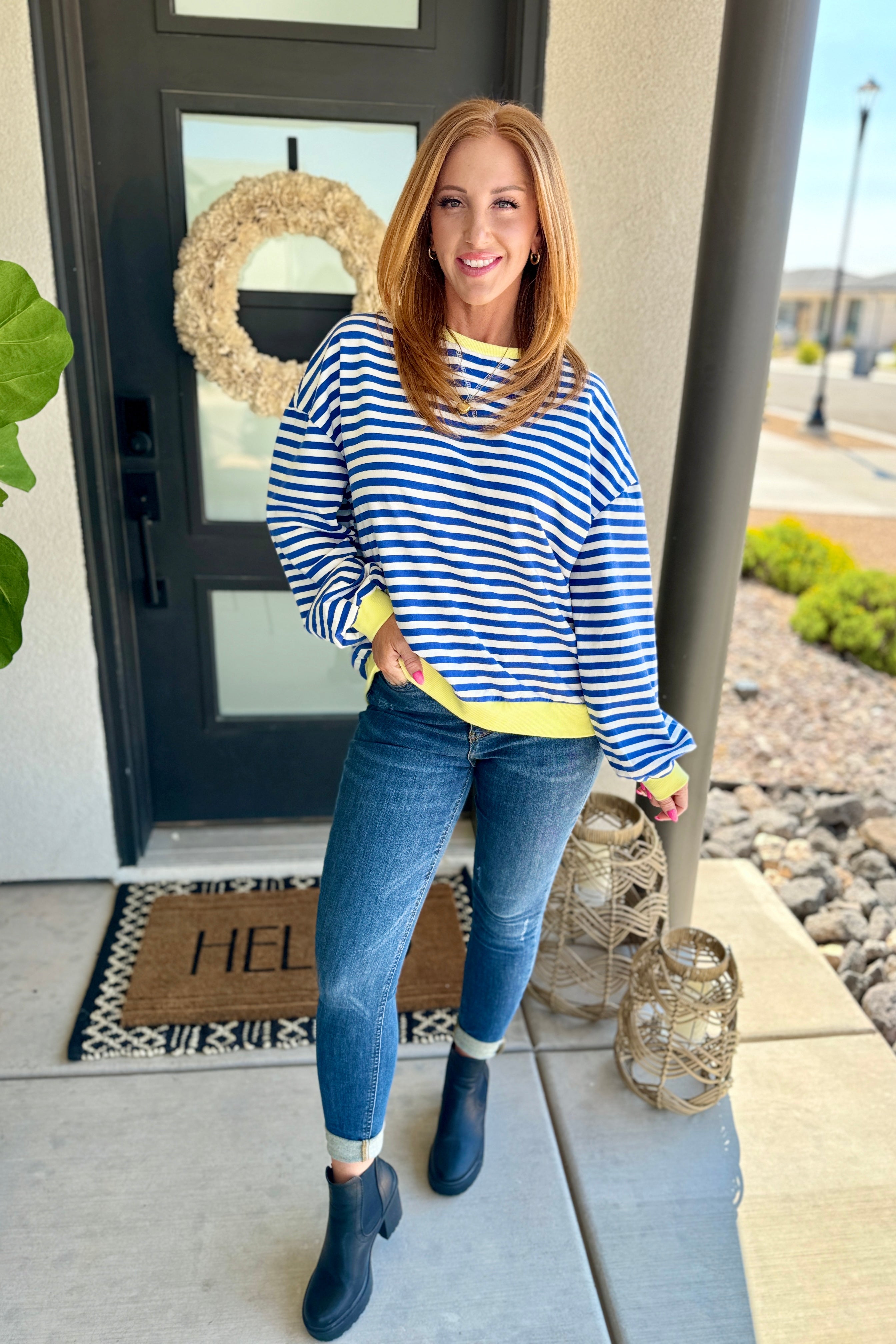 PREORDER: Larson Contrast Pullover in Blue/White-Womens-Stay Foxy Boutique, Florissant, Missouri