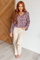 Sunday Brunch Blouse in Denim Floral-Tops-Stay Foxy Boutique, Florissant, Missouri