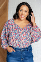 Sunday Brunch Blouse in Denim Floral-Tops-Stay Foxy Boutique, Florissant, Missouri