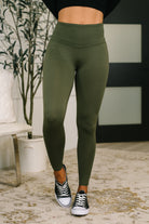 Sunday Splits High Waisted Leggings in Dark Olive-Womens-Stay Foxy Boutique, Florissant, Missouri