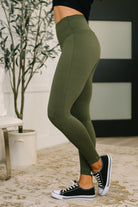 Sunday Splits High Waisted Leggings in Dark Olive-Womens-Stay Foxy Boutique, Florissant, Missouri
