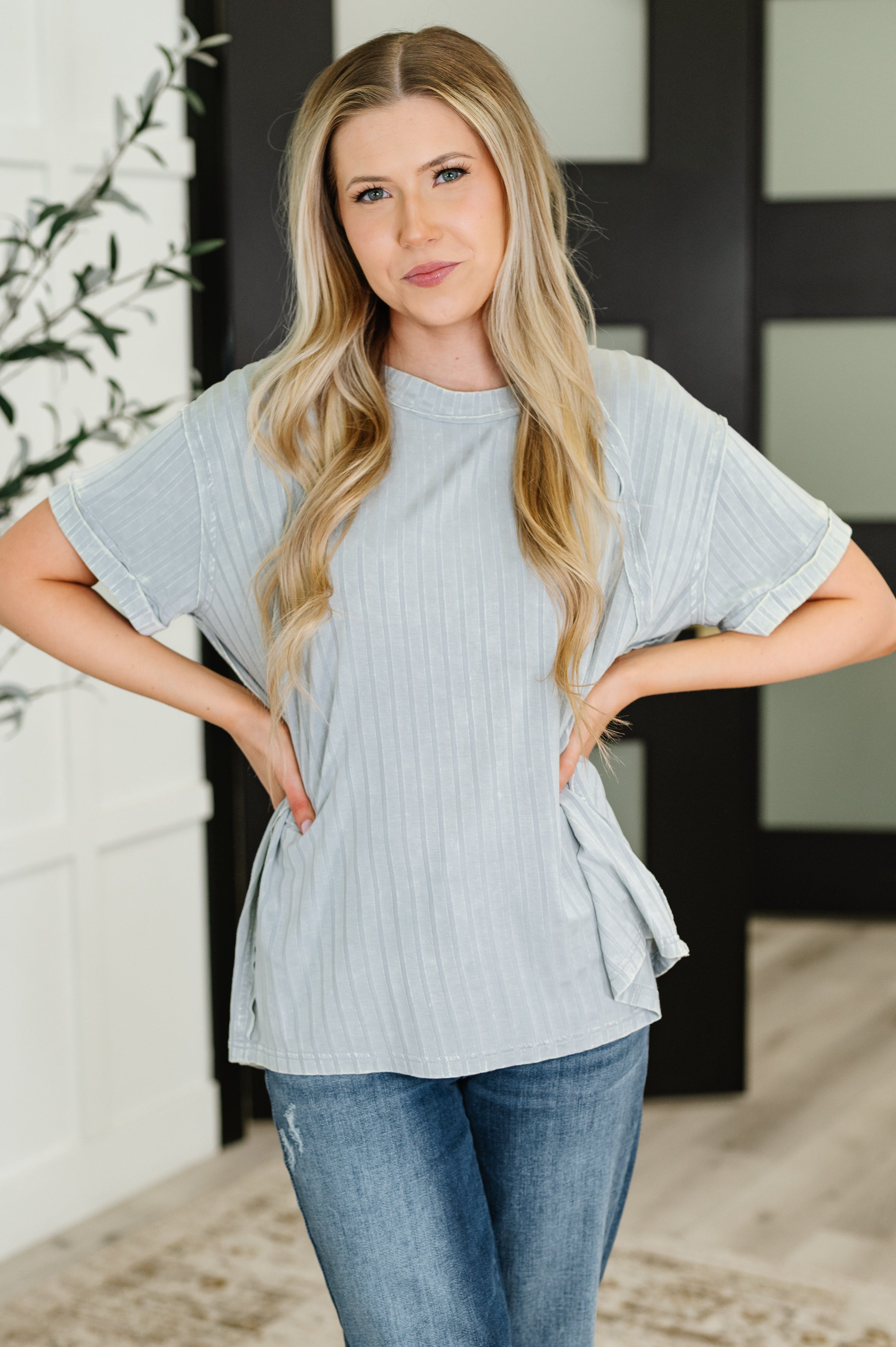 Sunday's Bestie Mineral Wash Top in Light Grey-Womens-Stay Foxy Boutique, Florissant, Missouri