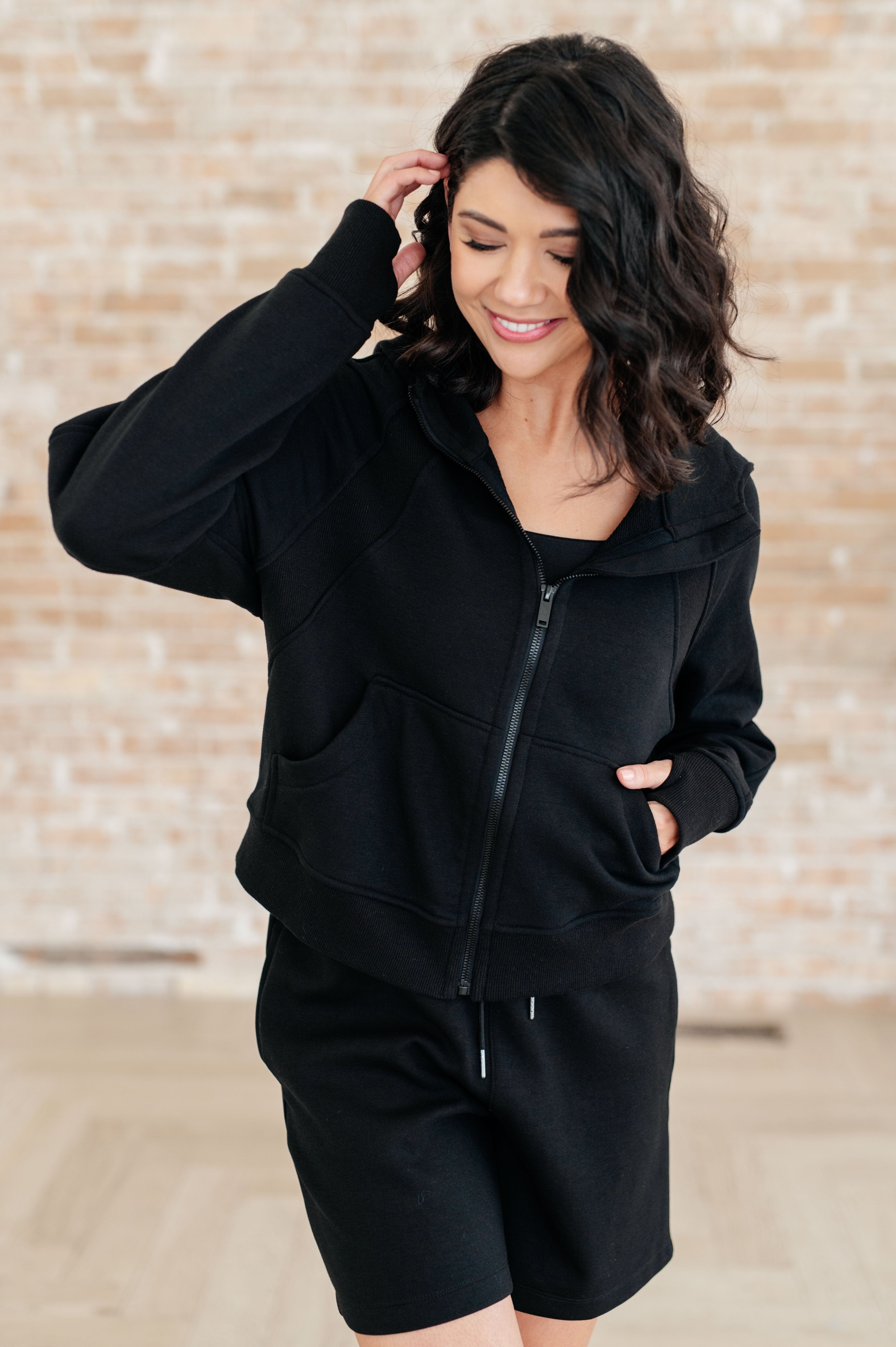 Sun or Shade Zip Up Jacket in Black-Athleisure-Stay Foxy Boutique, Florissant, Missouri