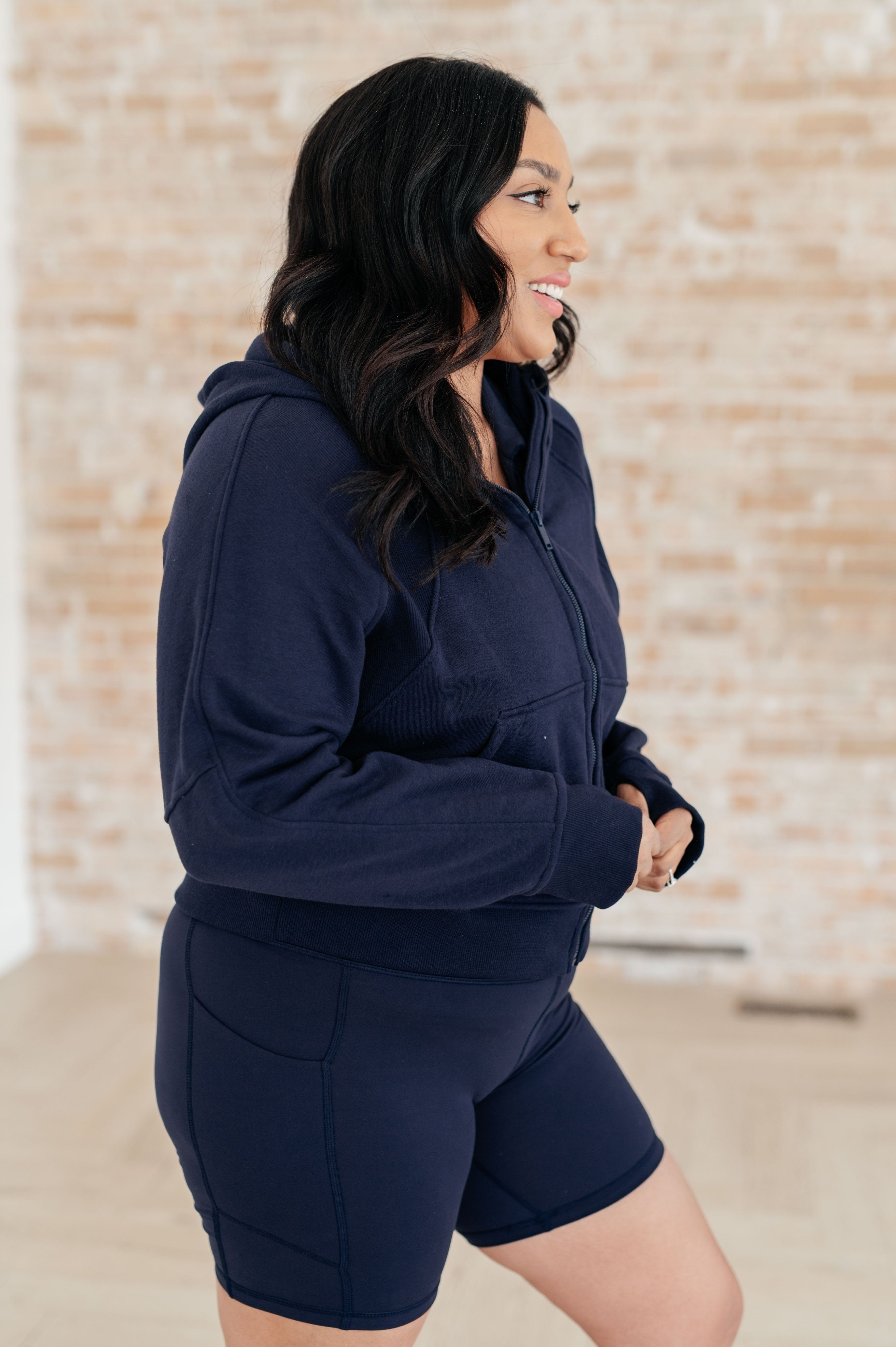 Sun or Shade Zip Up Jacket in Navy-Athleisure-Stay Foxy Boutique, Florissant, Missouri