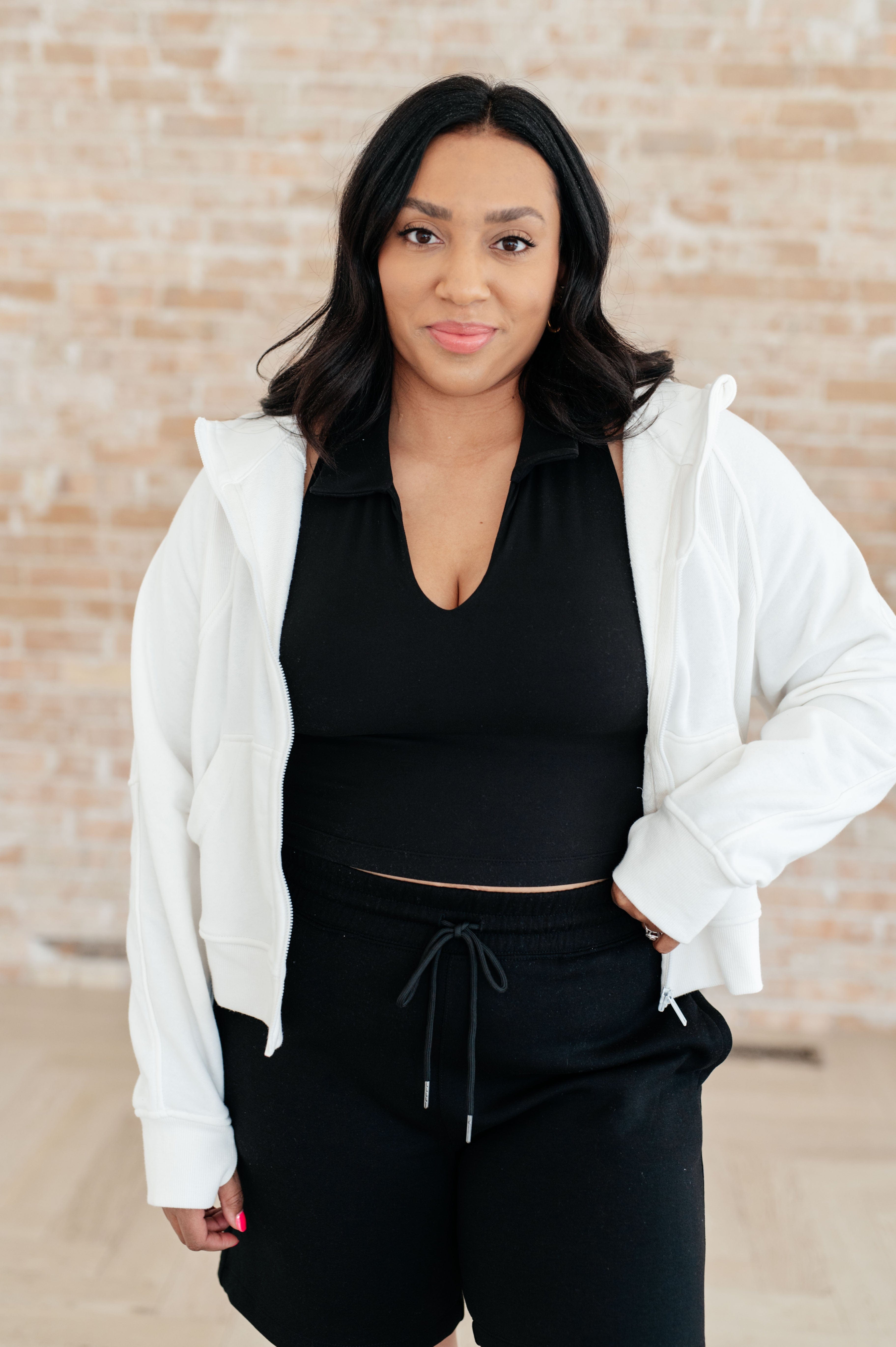 Backcourt Collared V-Neck Tank in Black-Athleisure-Stay Foxy Boutique, Florissant, Missouri