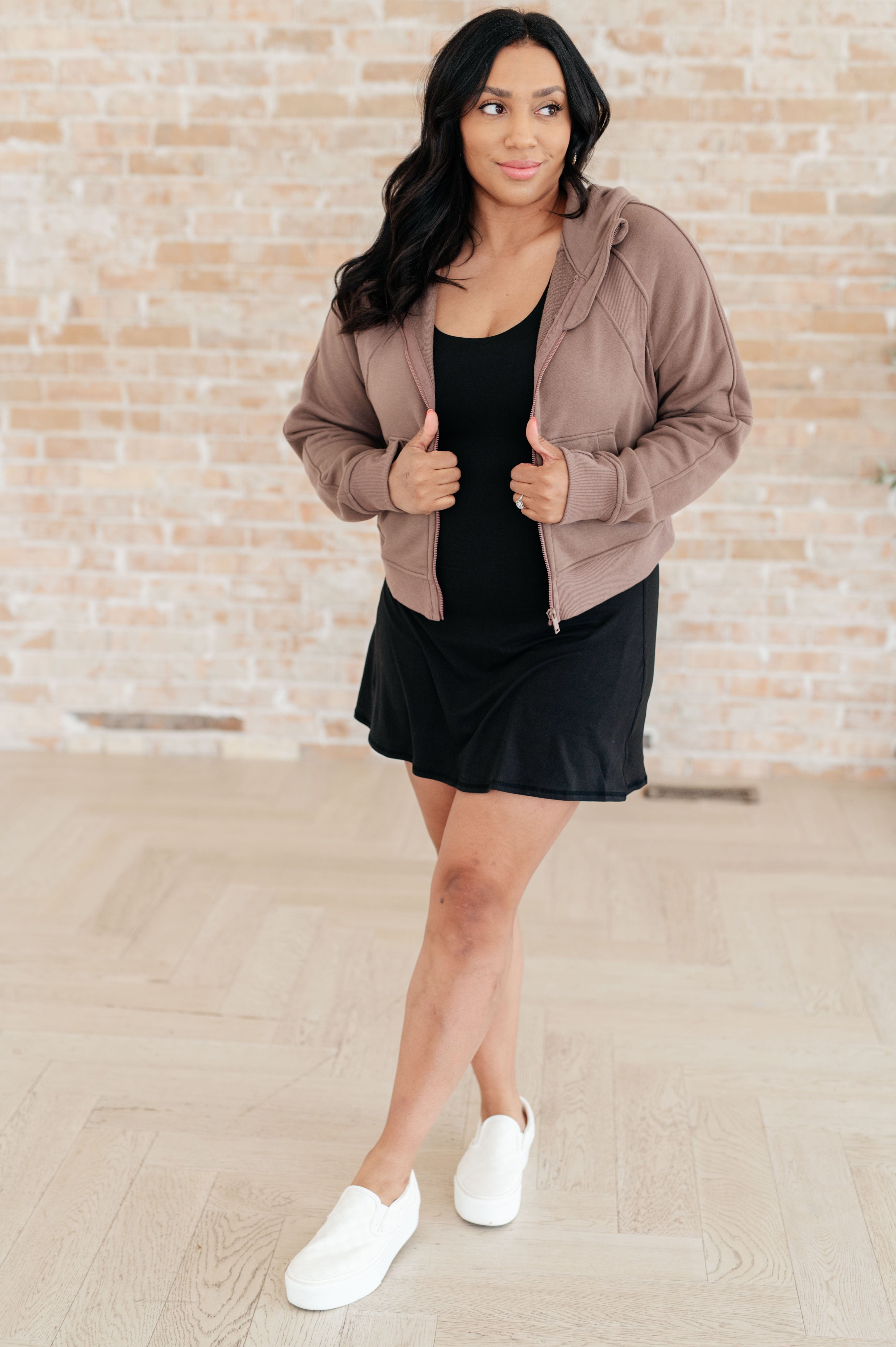 Sun or Shade Zip Up Jacket in Smokey Brown-Athleisure-Stay Foxy Boutique, Florissant, Missouri