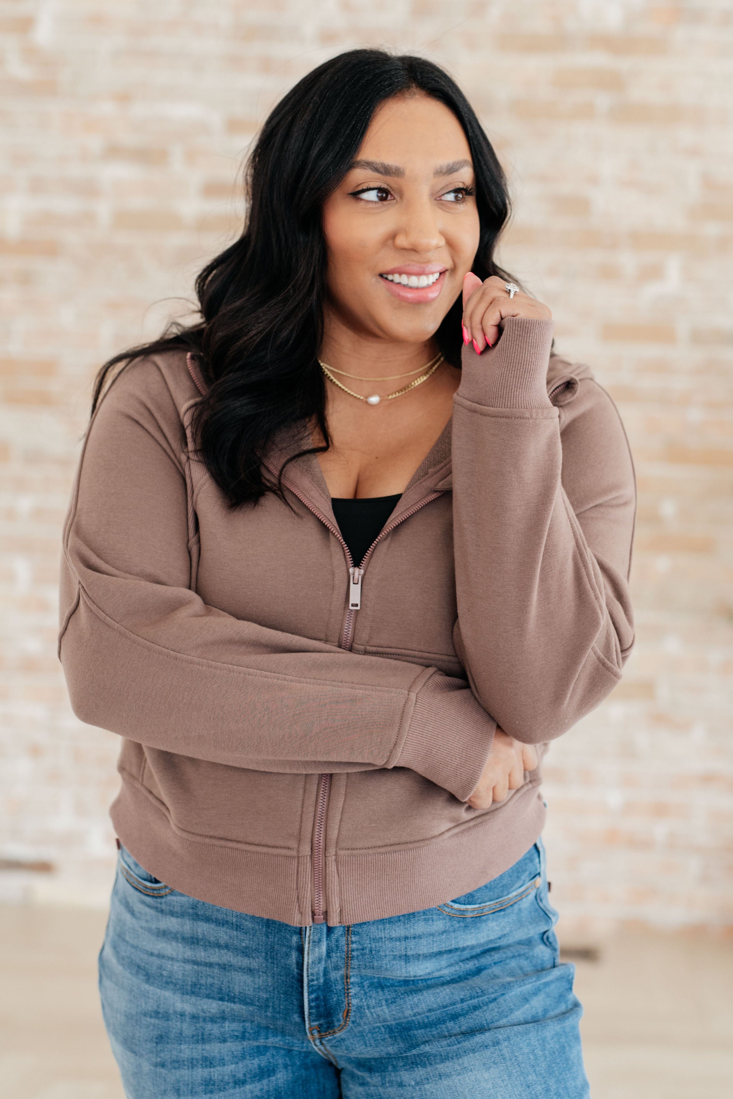 Sun or Shade Zip Up Jacket in Smokey Brown-Athleisure-Stay Foxy Boutique, Florissant, Missouri