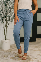 Sweat It High Waisted Joggers in Dusty Blue-Womens-Stay Foxy Boutique, Florissant, Missouri