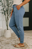 Sweat It High Waisted Joggers in Dusty Blue-Womens-Stay Foxy Boutique, Florissant, Missouri