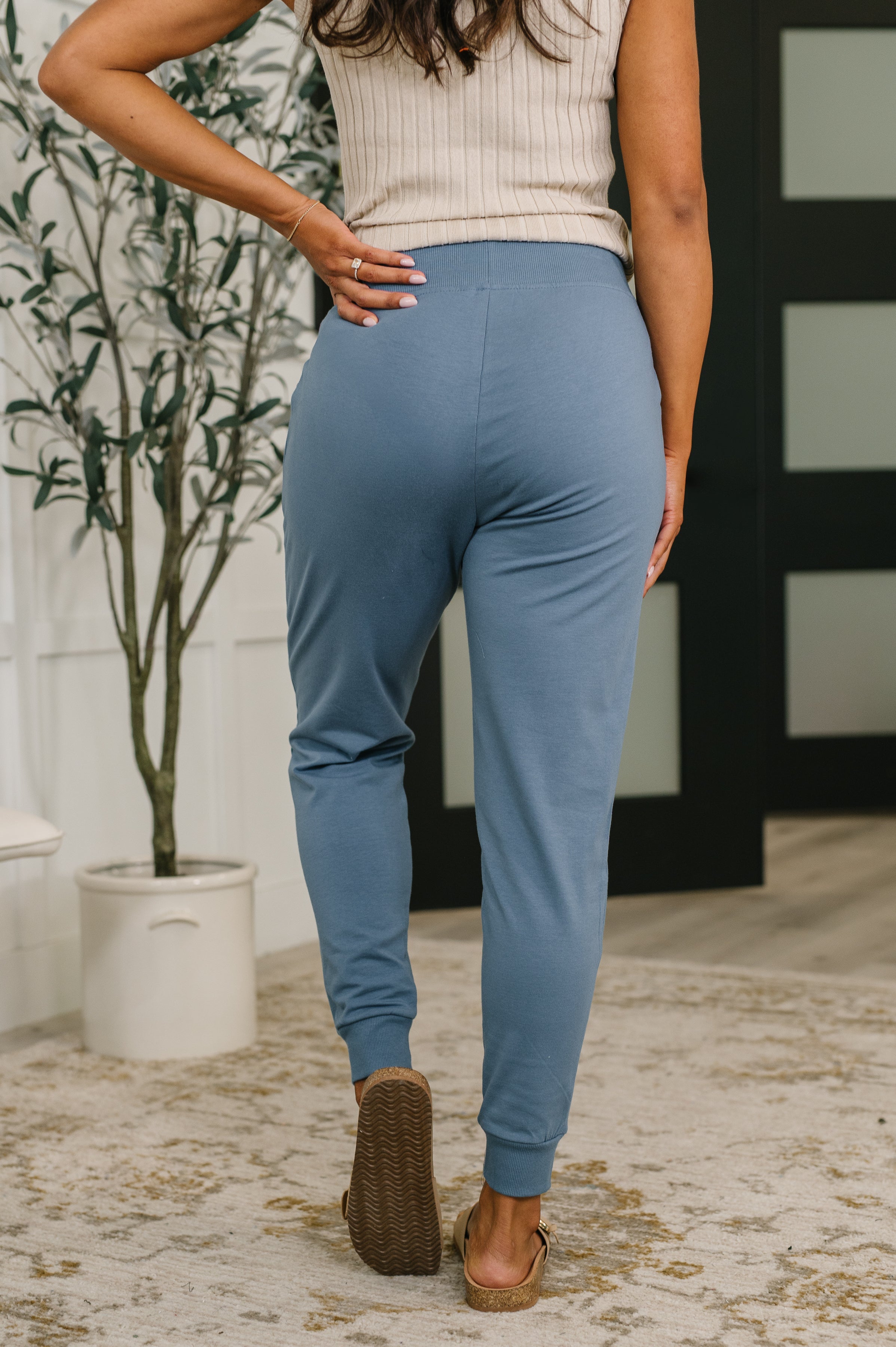 Sweat It High Waisted Joggers in Dusty Blue-Womens-Stay Foxy Boutique, Florissant, Missouri