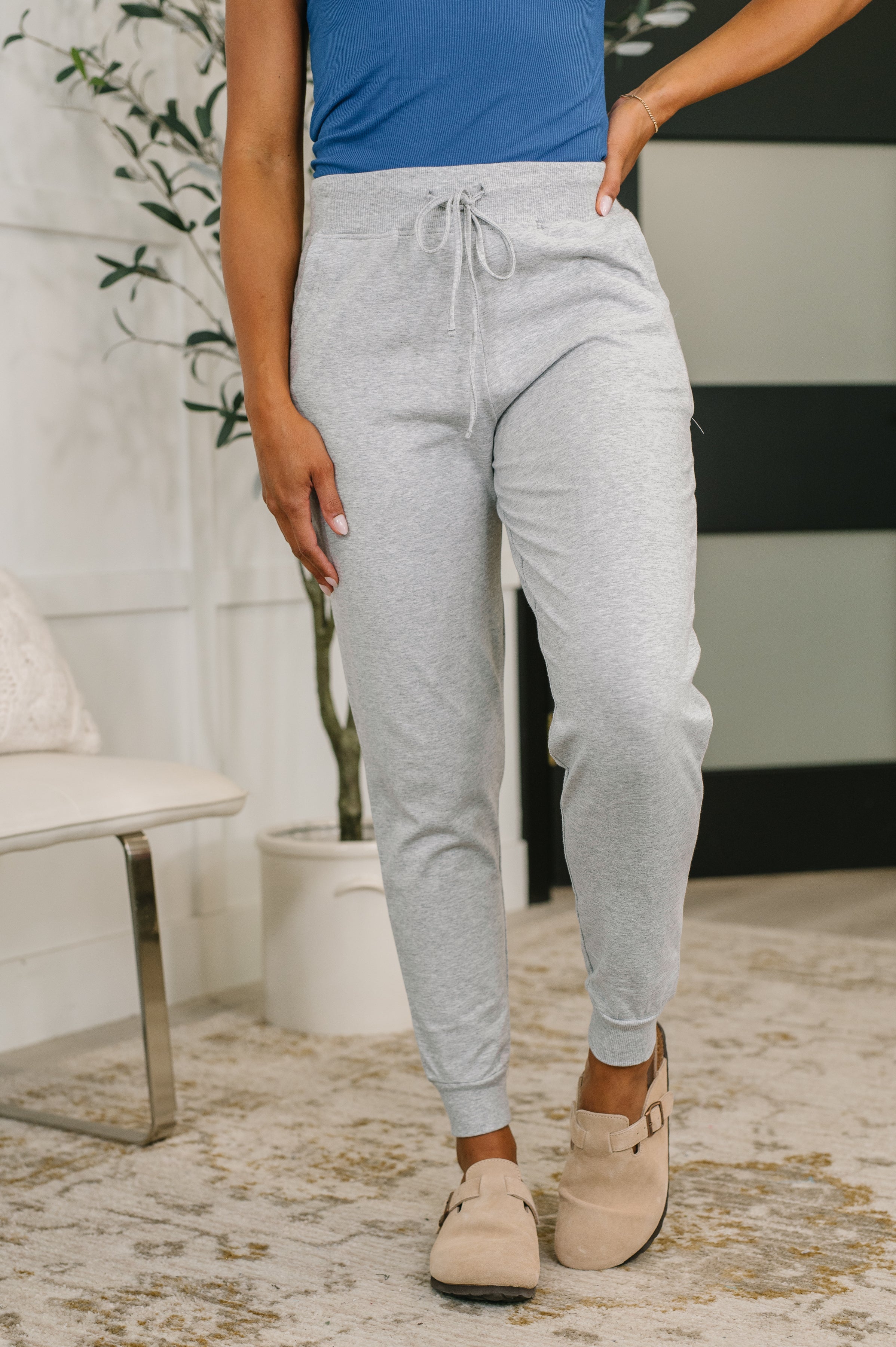 Sweat It High Waisted Joggers in Heather Grey-Womens-Stay Foxy Boutique, Florissant, Missouri