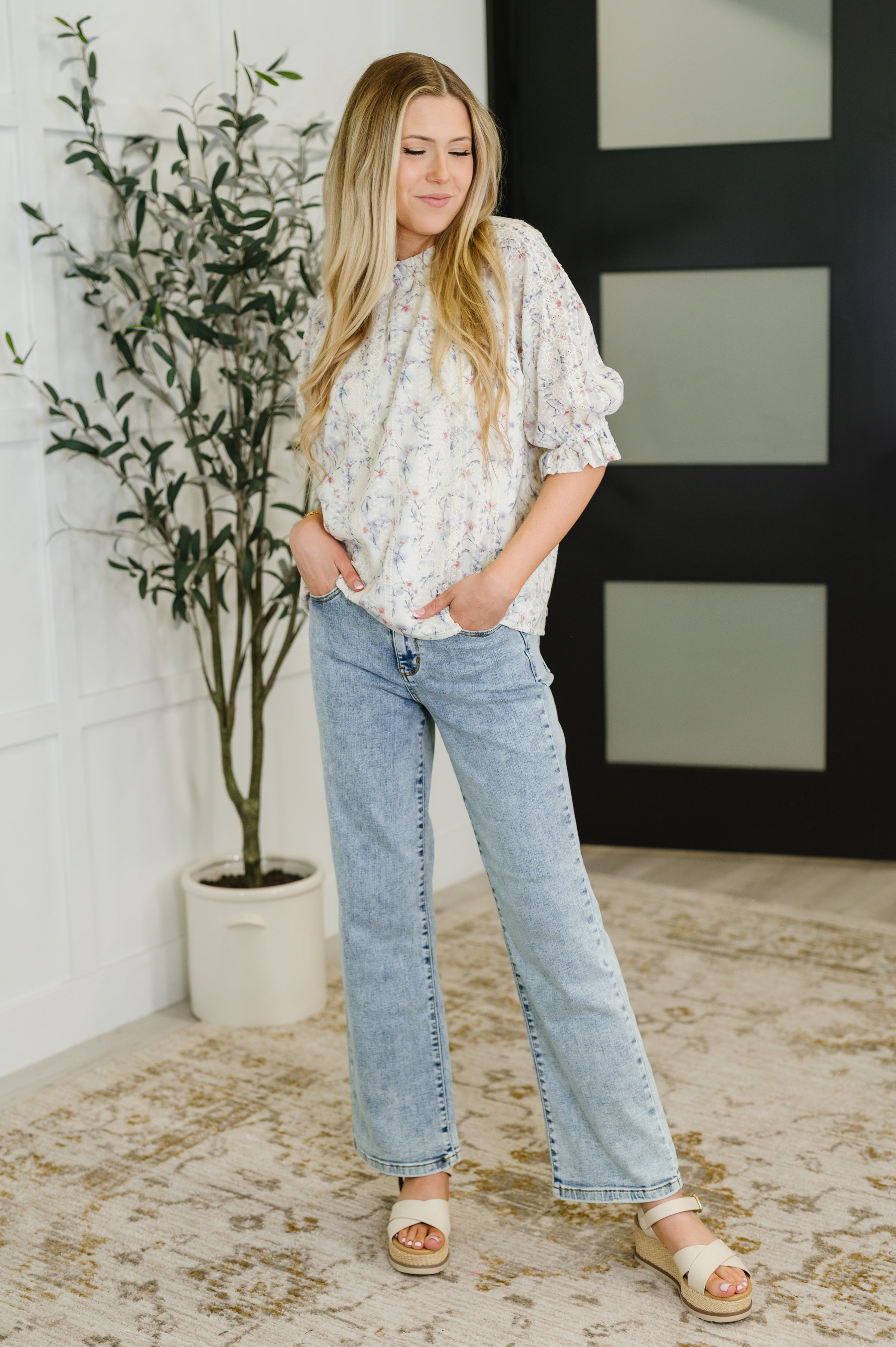 Sweet Ruffle Affair High Neck Blouse in Blue-Womens-Stay Foxy Boutique, Florissant, Missouri