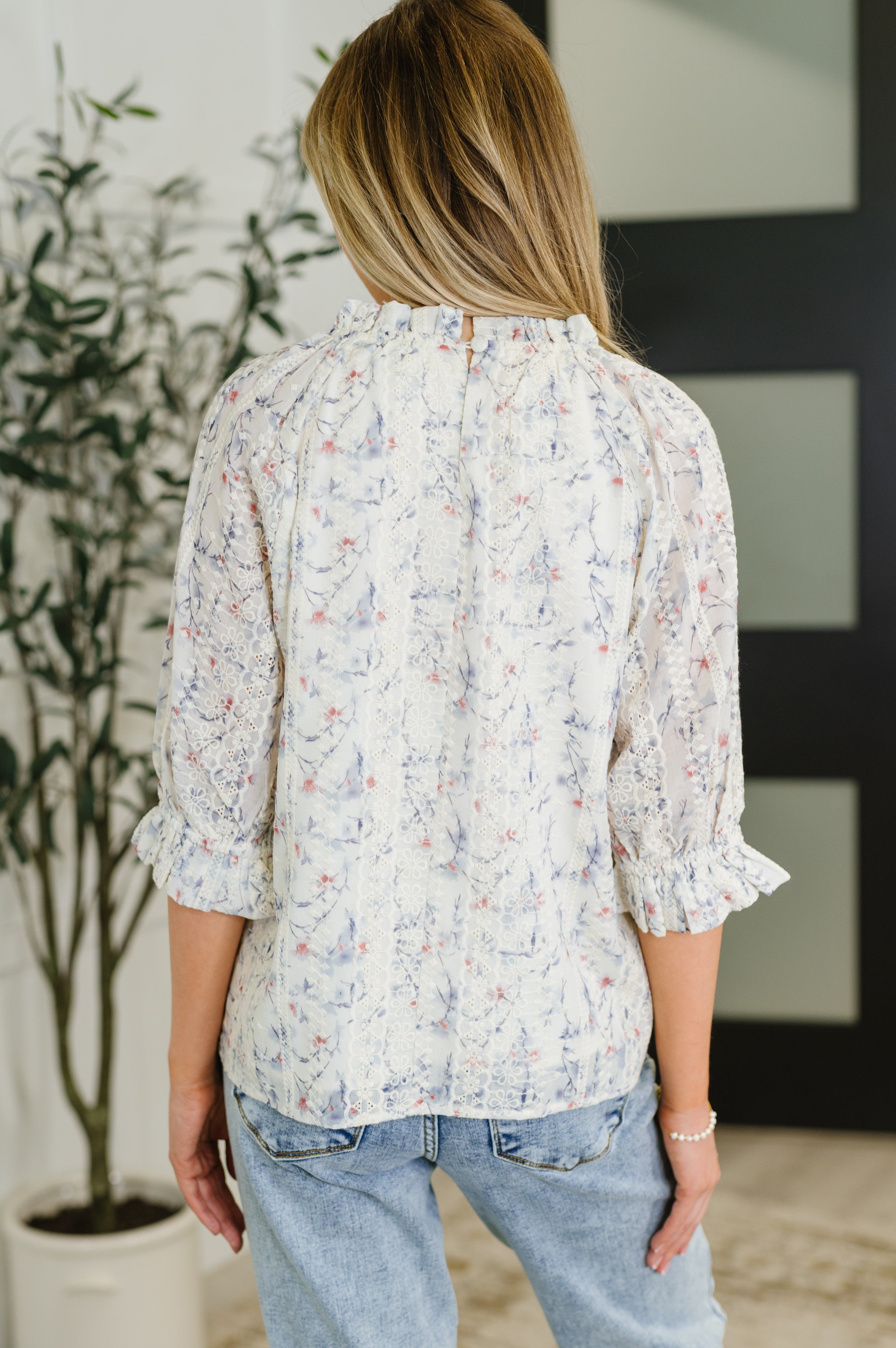Sweet Ruffle Affair High Neck Blouse in Blue-Womens-Stay Foxy Boutique, Florissant, Missouri