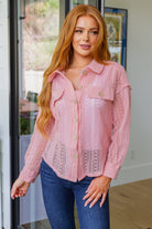 Sweeter Than Nectar Lace Button Down in Rose-Tops-Stay Foxy Boutique, Florissant, Missouri